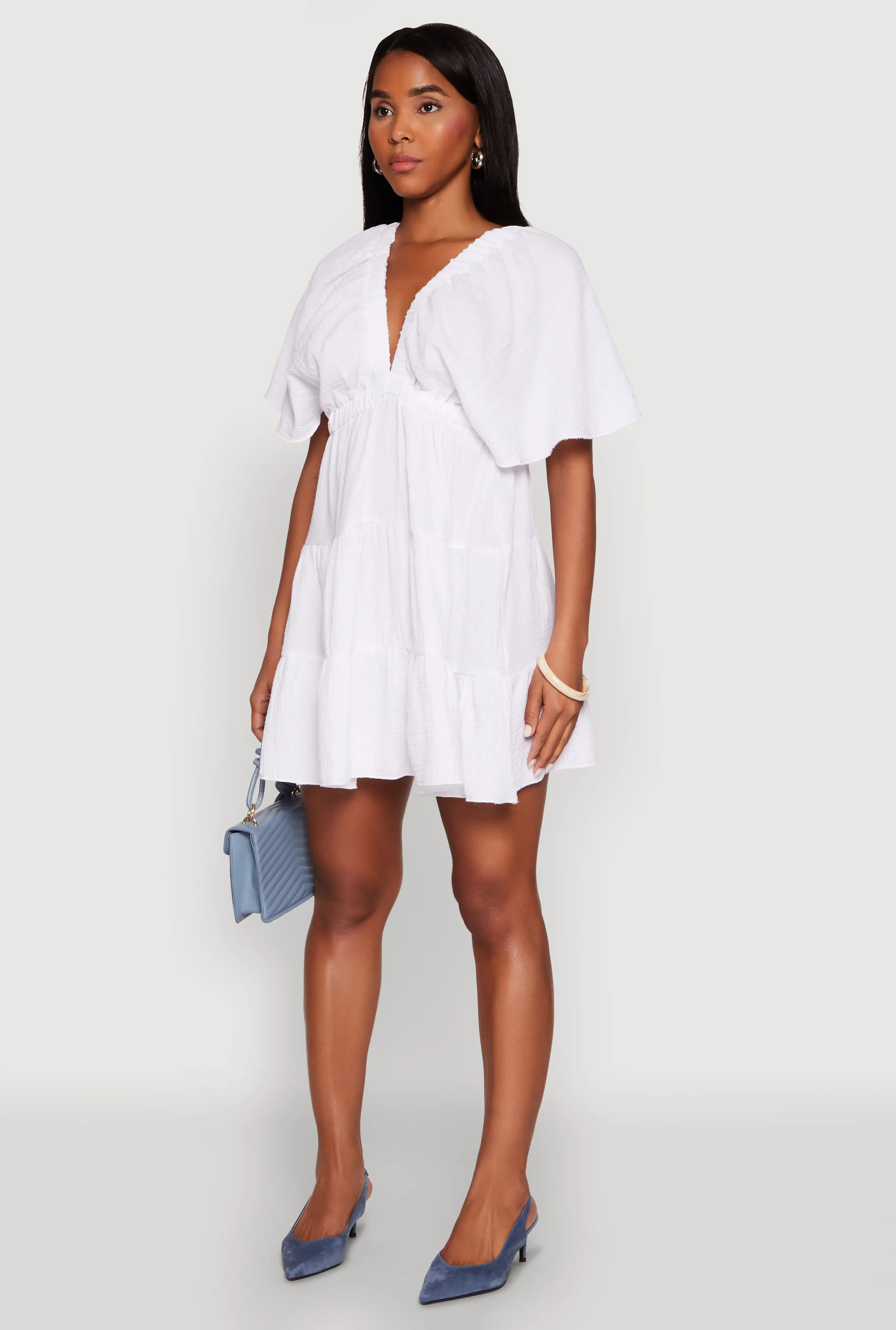 Gauze Knit Plunge Tiered Mini Dress sold by Rainbow product image thumbnail 3