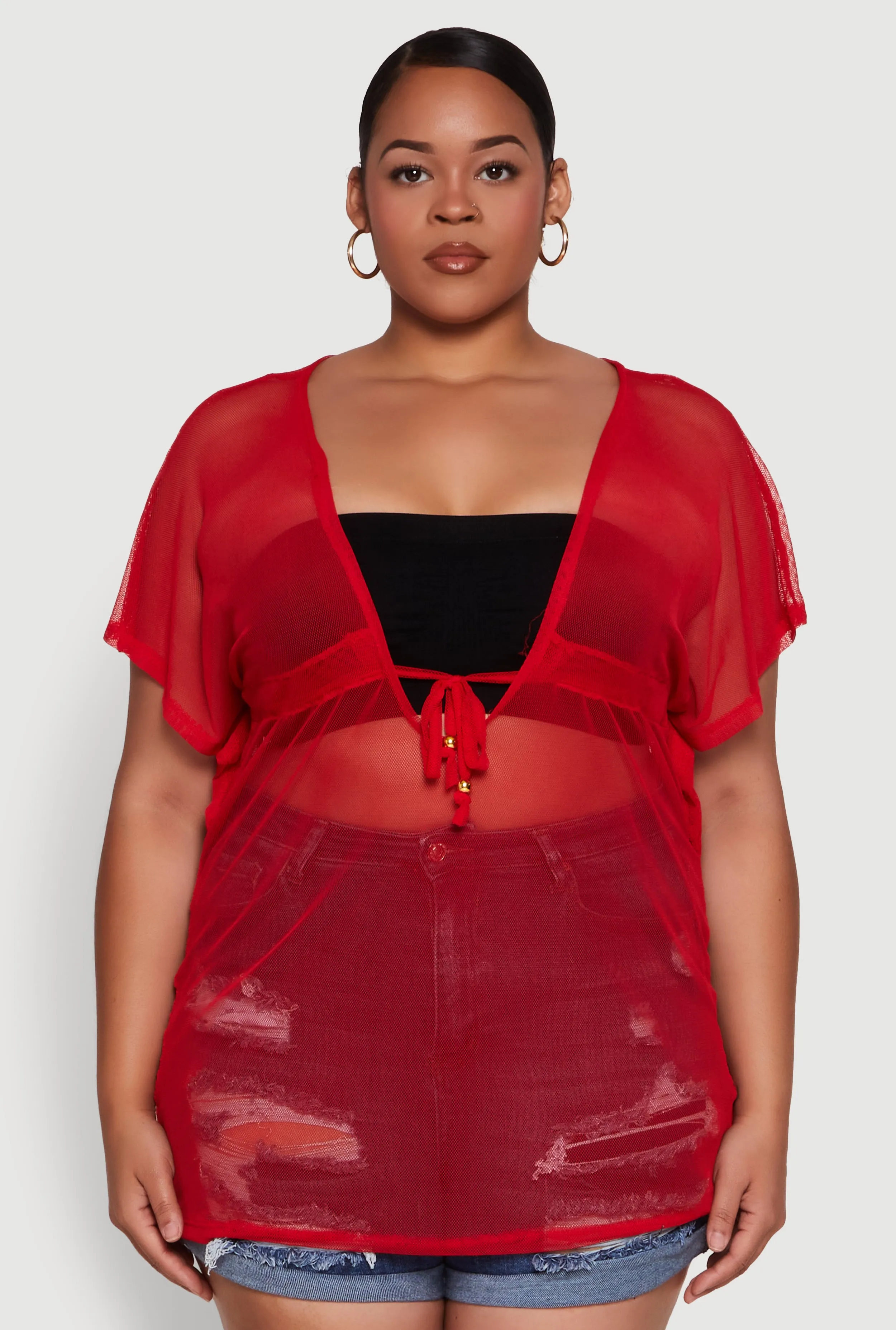Plus Size Mesh Tie Front Cover Up sold by Rainbow product image thumbnail 2