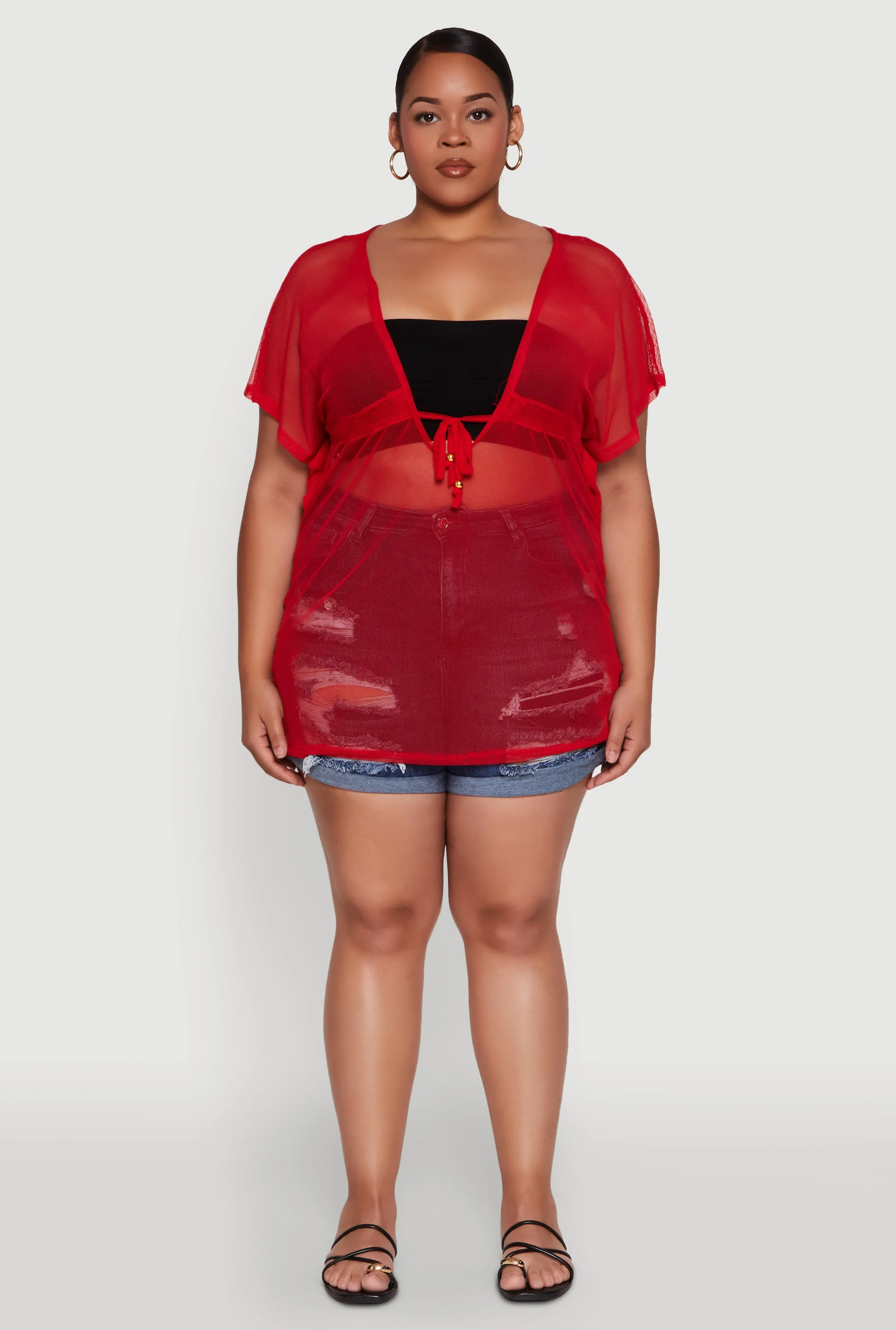 Plus Size Mesh Tie Front Cover Up sold by Rainbow product image thumbnail 3