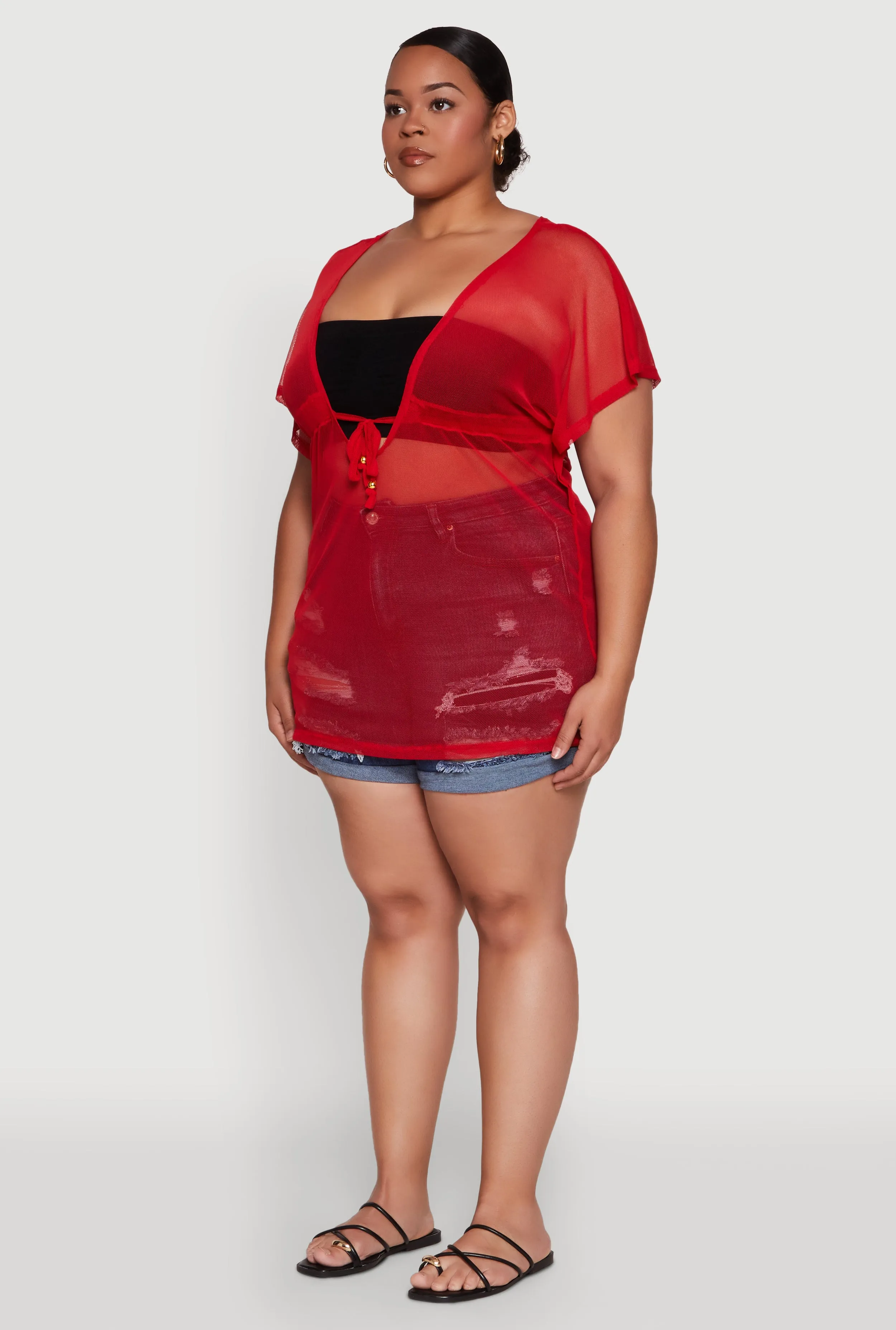 Plus Size Mesh Tie Front Cover Up sold by Rainbow product image thumbnail 5