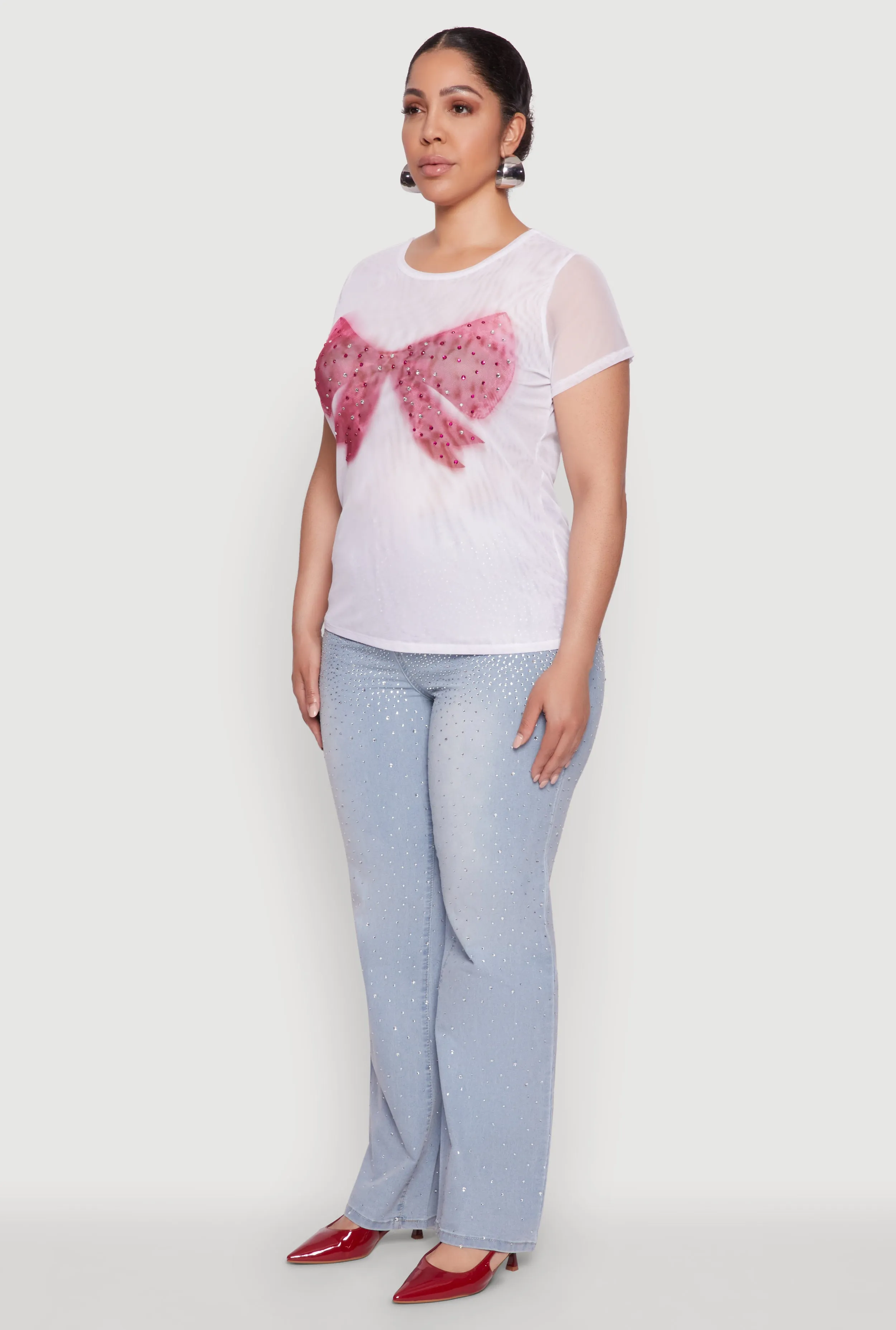 Plus Size Rhinestone Bow Graphic Mesh Top sold by Rainbow product image thumbnail 5