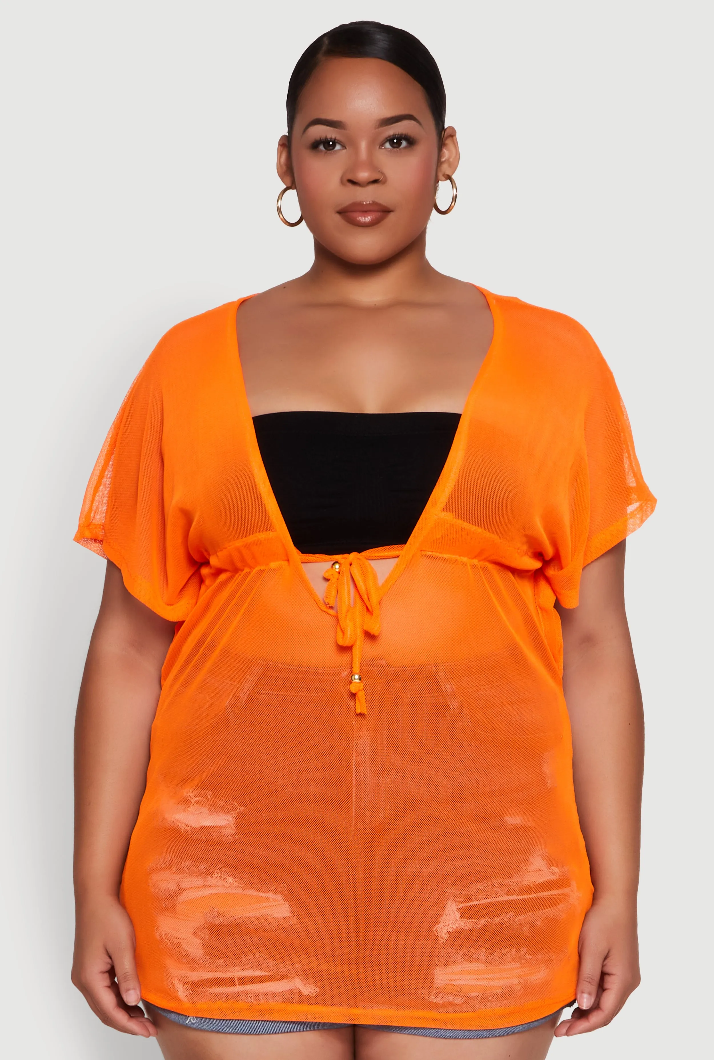 Plus Size Mesh Tie Front Cover Up sold by Rainbow product image thumbnail 2