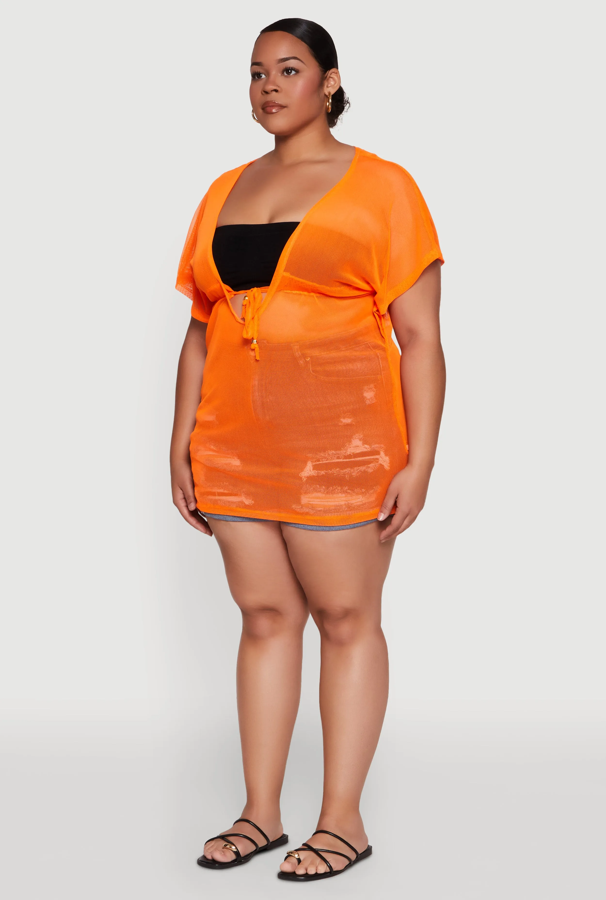 Plus Size Mesh Tie Front Cover Up sold by Rainbow product image thumbnail 5