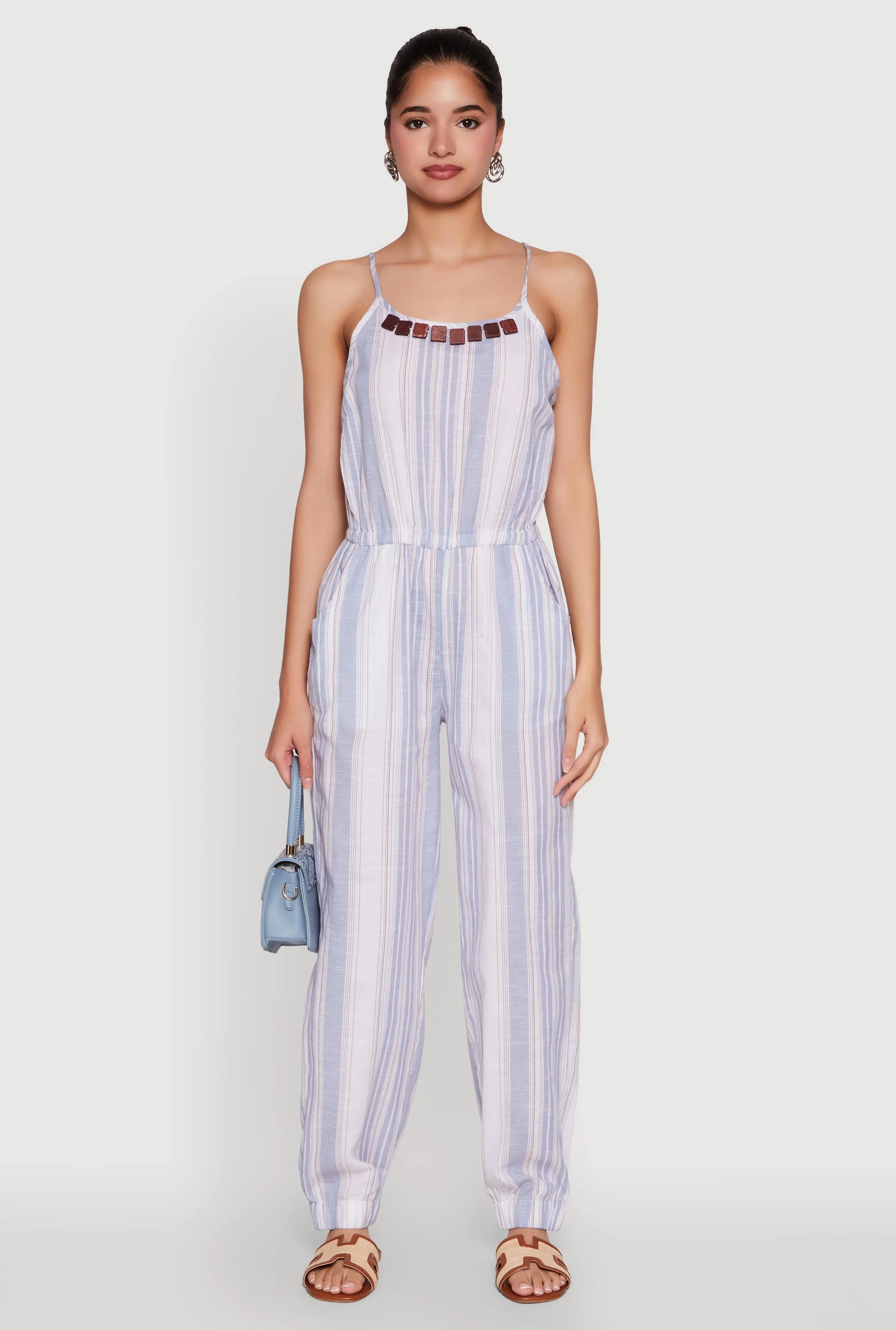 Wooden Beaded Scoop Neck Striped Jumpsuit sold by Rainbow product image thumbnail 2