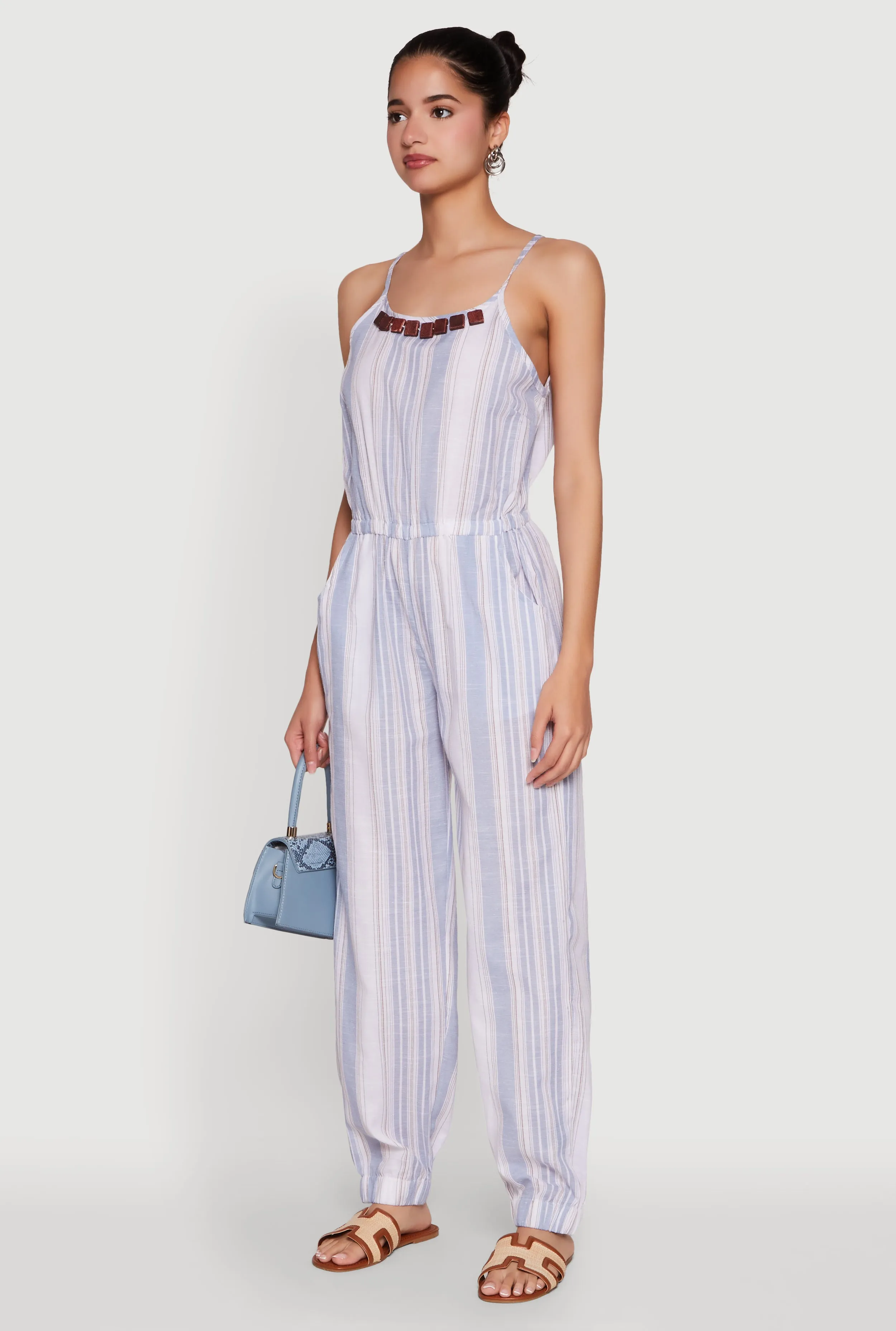 Wooden Beaded Scoop Neck Striped Jumpsuit sold by Rainbow product image thumbnail 3