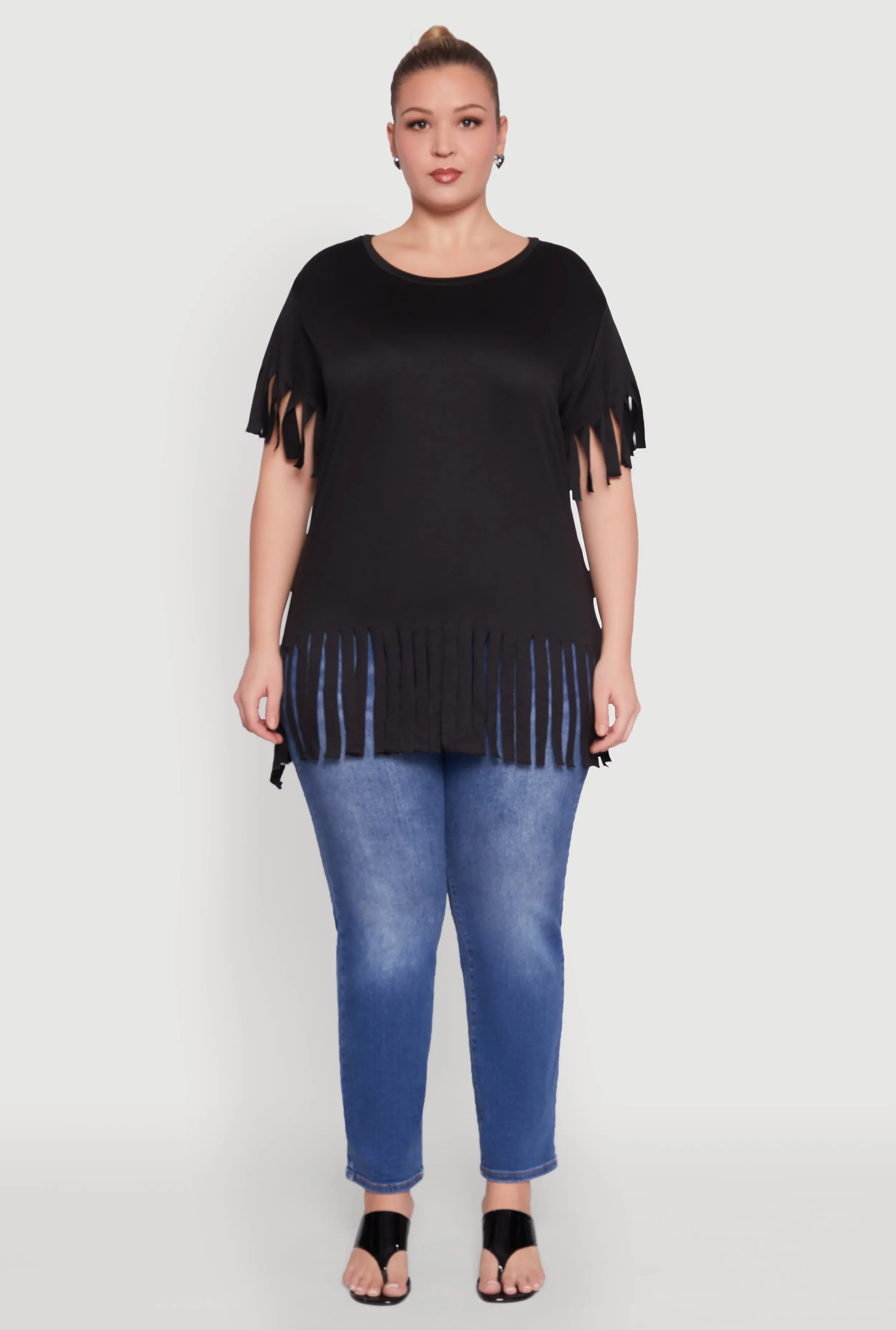 Plus Size Fringe Sleeve Hem Tee sold by Rainbow