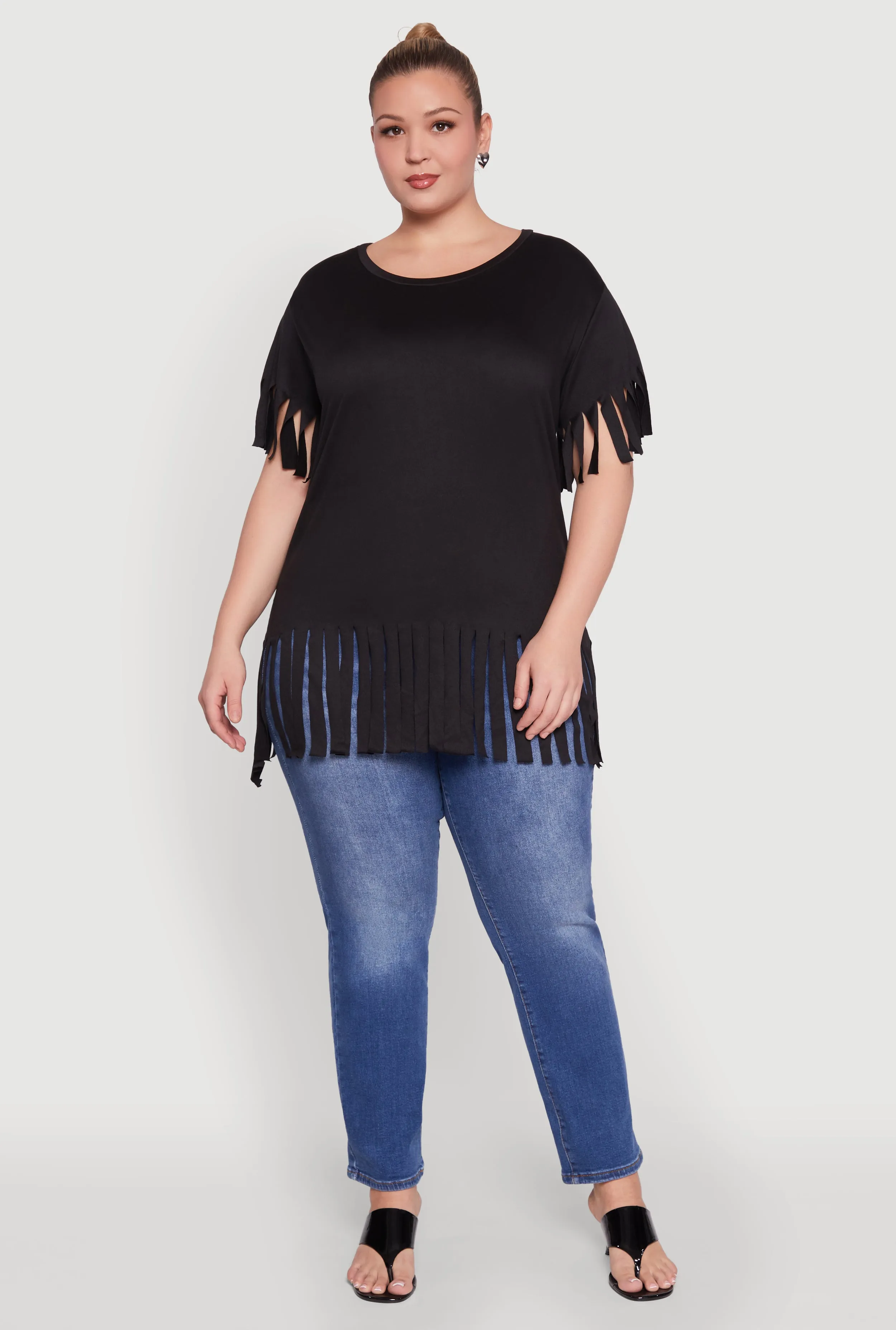 Plus Size Fringe Sleeve Hem Tee sold by Rainbow product image thumbnail 3