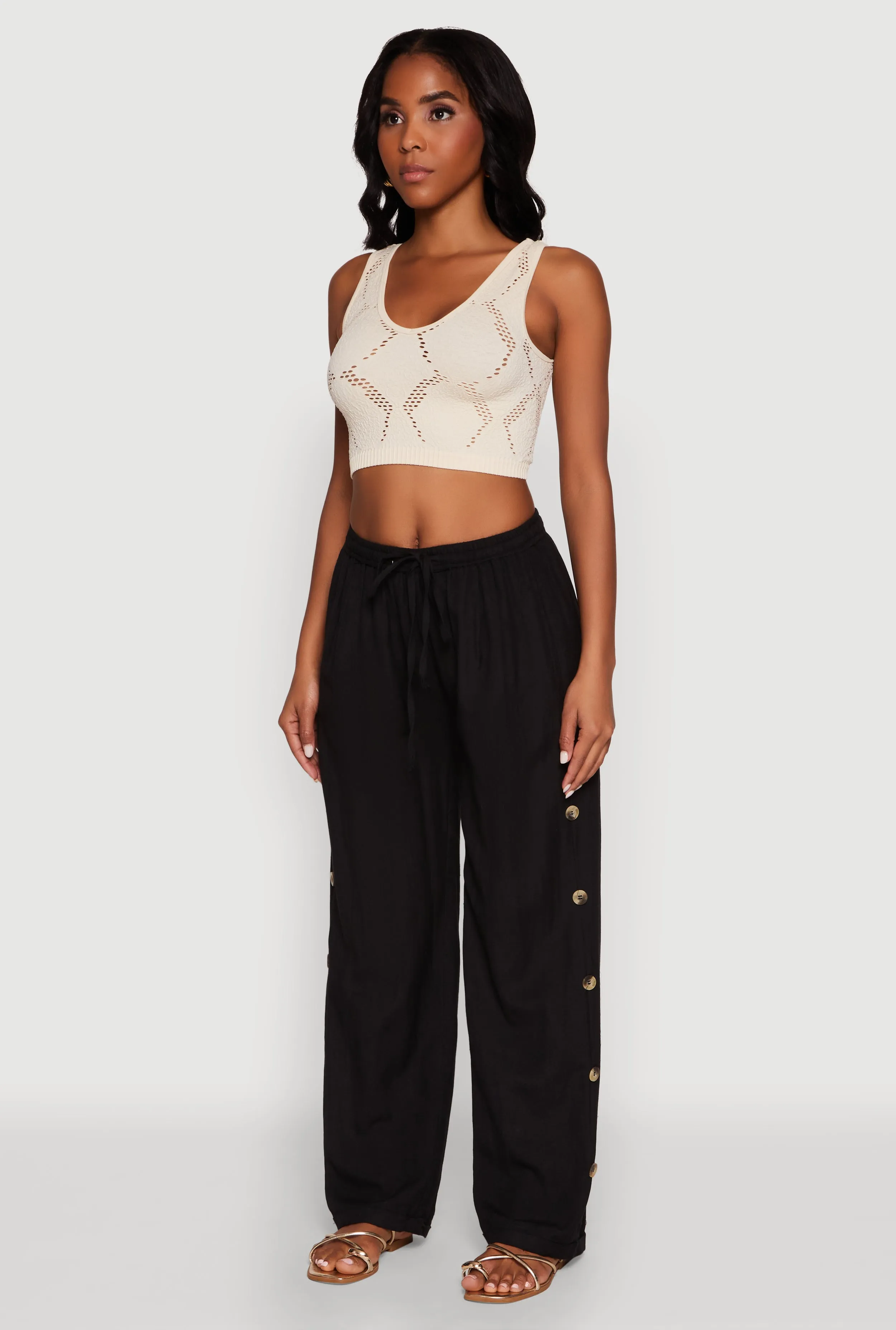 Side Button Detail Linen Pants sold by Rainbow product image thumbnail 3