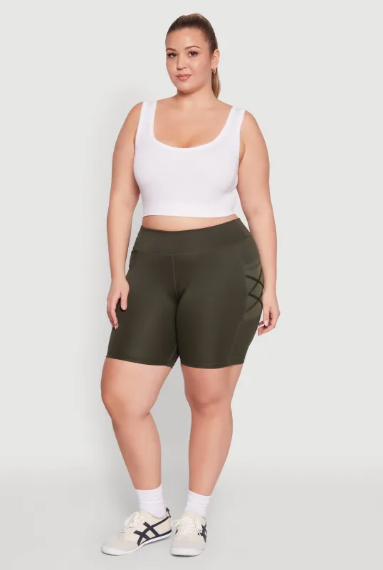 Plus Size Caged Mesh Cell Phone Pocket Biker Shorts sold by Rainbow