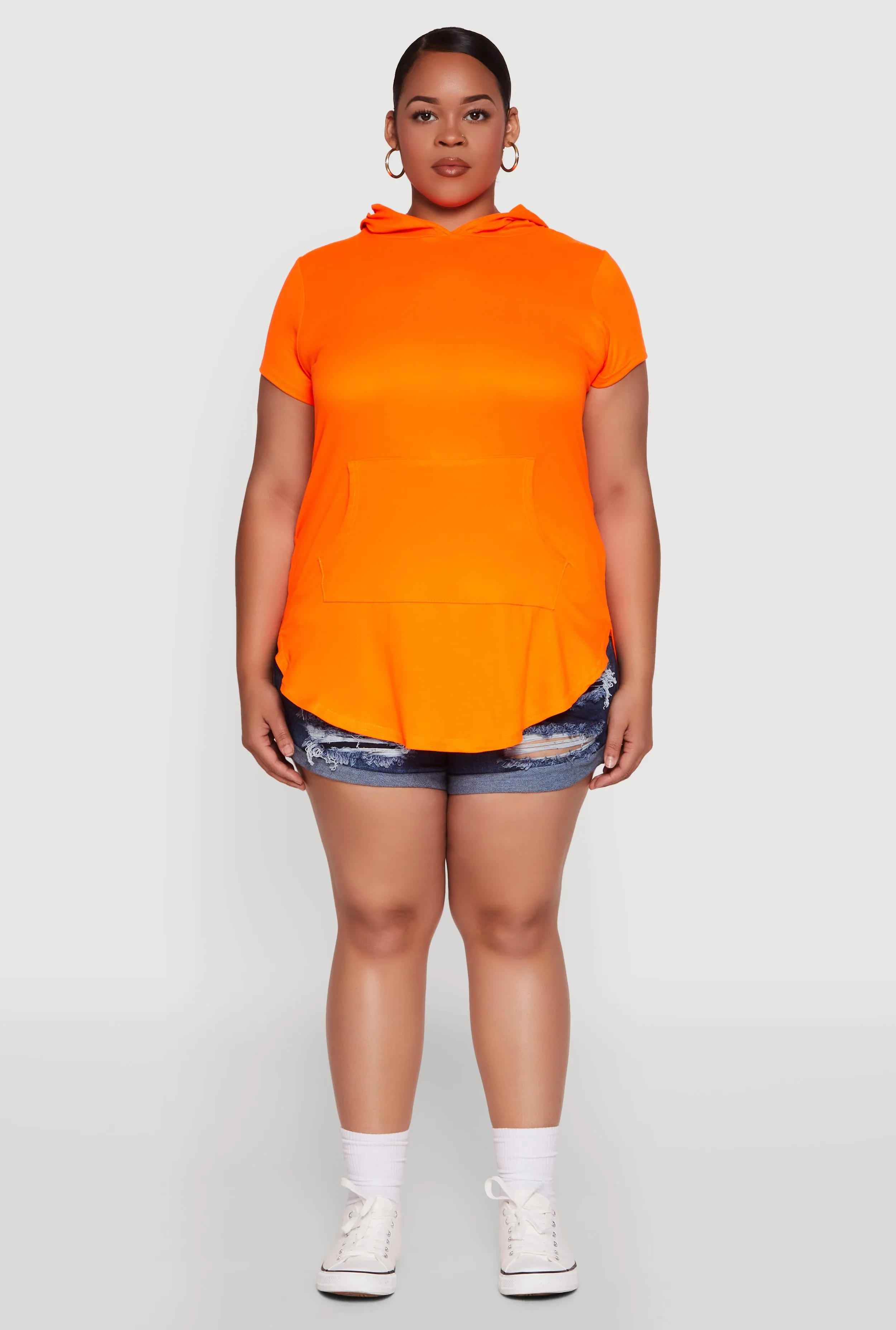 Plus Size Kangaroo Pocket Side Slit Hooded Tee sold by Rainbow product image thumbnail 3