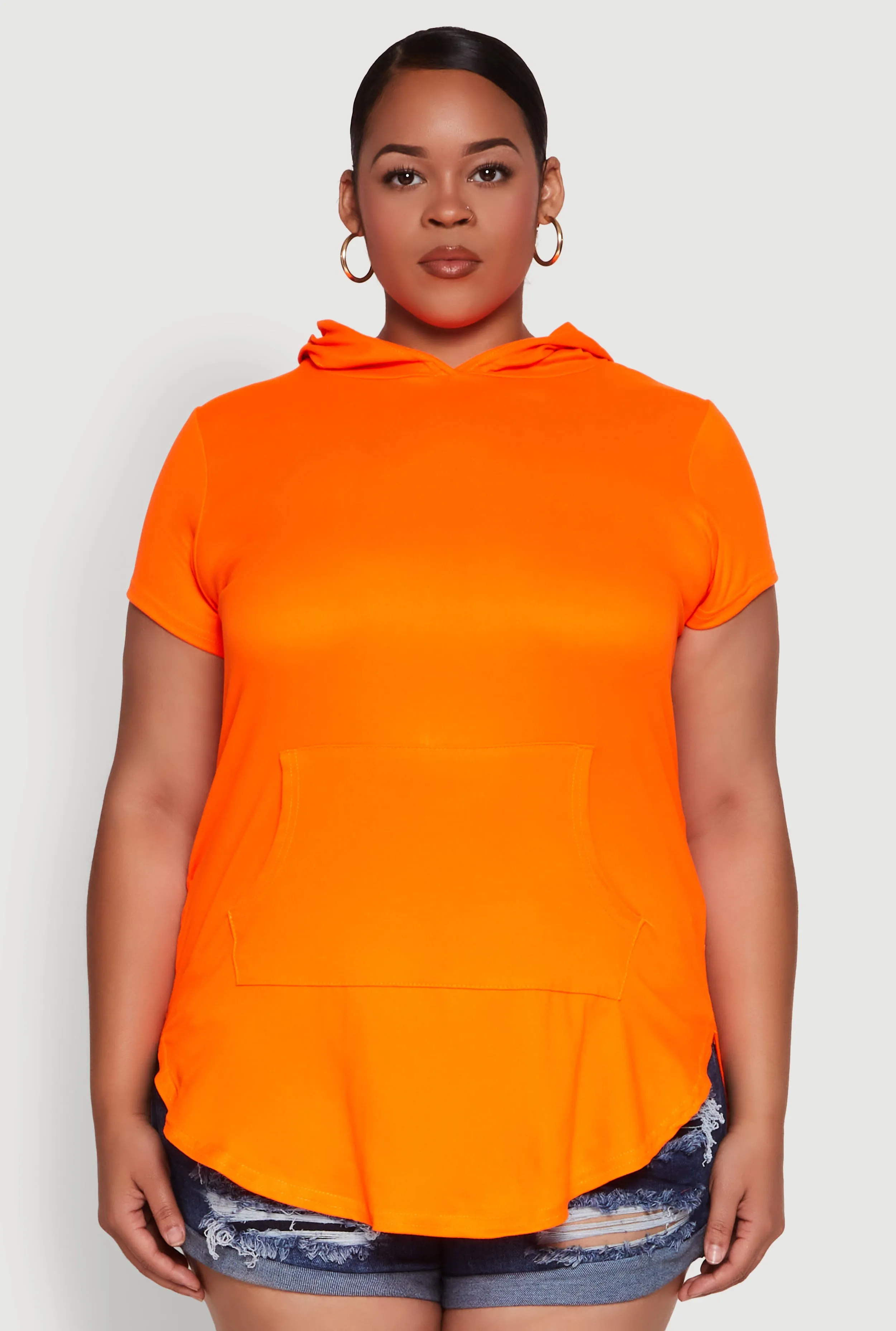 Plus Size Kangaroo Pocket Side Slit Hooded Tee sold by Rainbow product image thumbnail 2