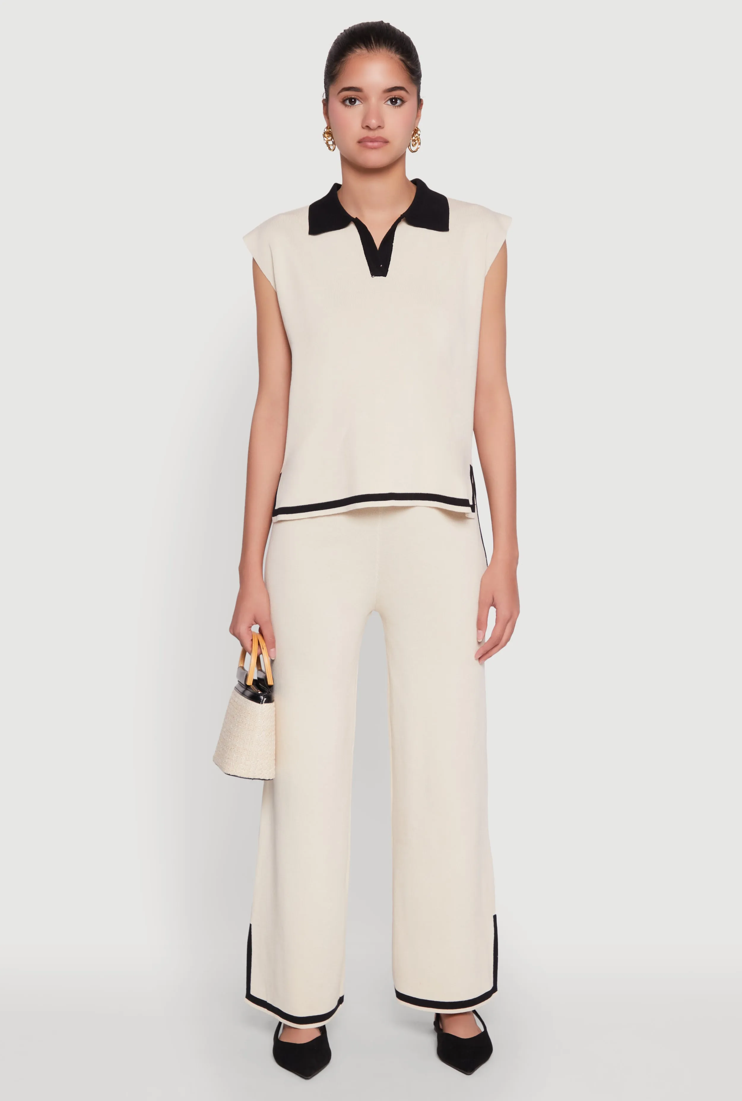 Daisy Contrast Trim Wide Leg Pants sold by Rainbow