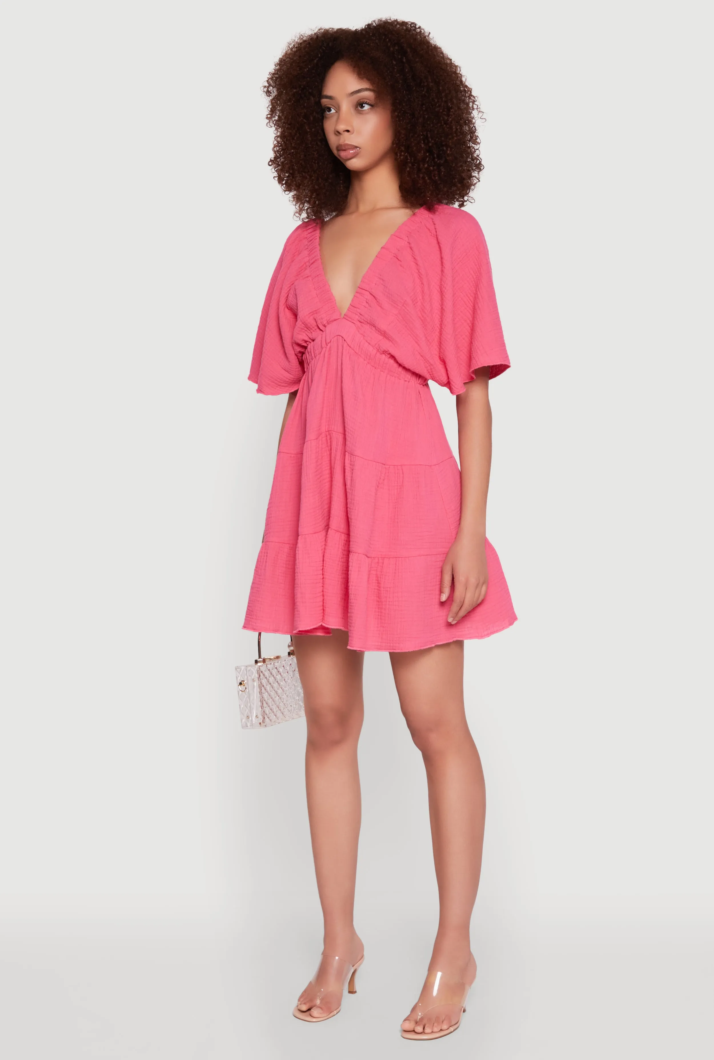 Gauze Knit Plunge Tiered Mini Dress sold by Rainbow product image thumbnail 3