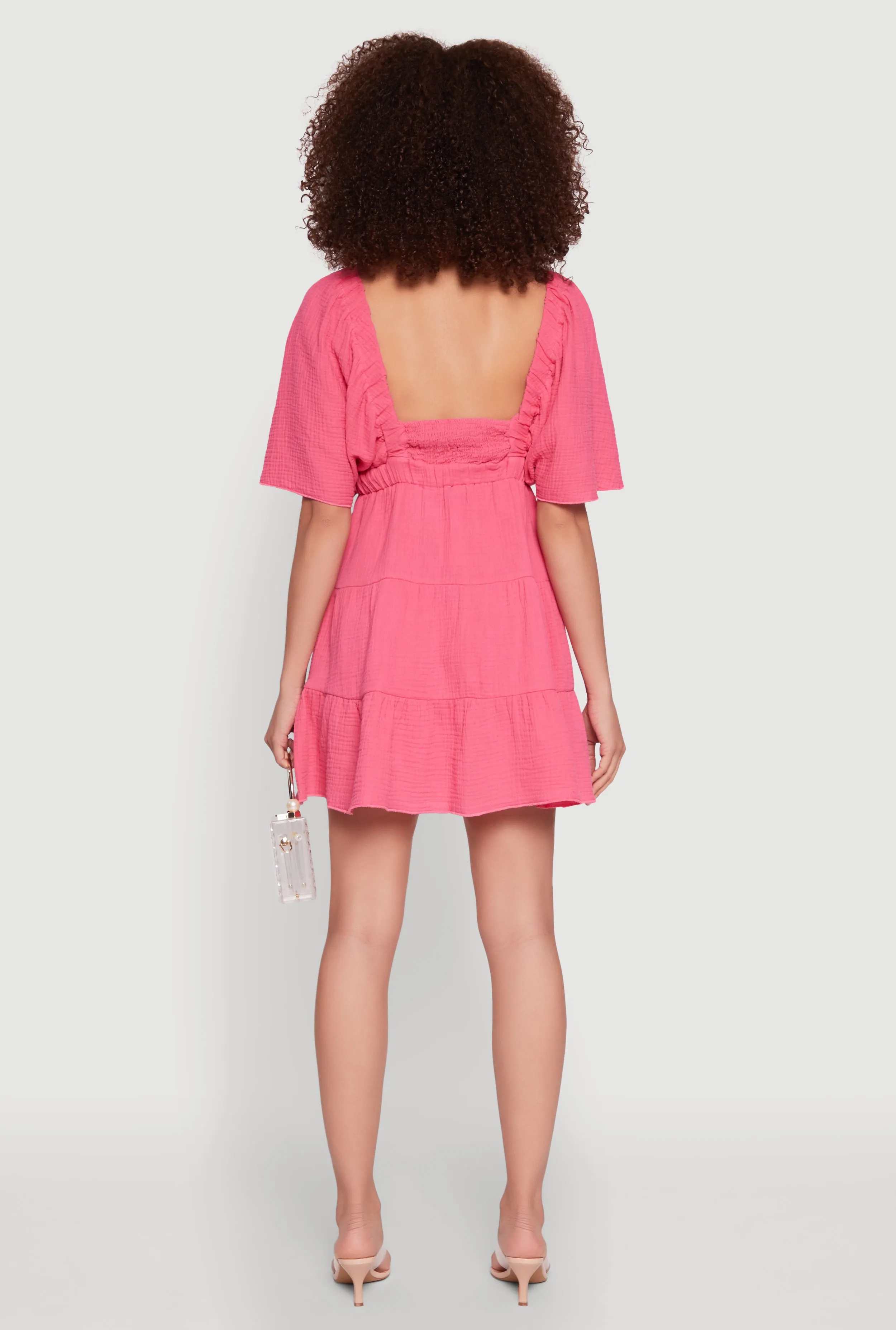 Gauze Knit Plunge Tiered Mini Dress sold by Rainbow product image thumbnail 5