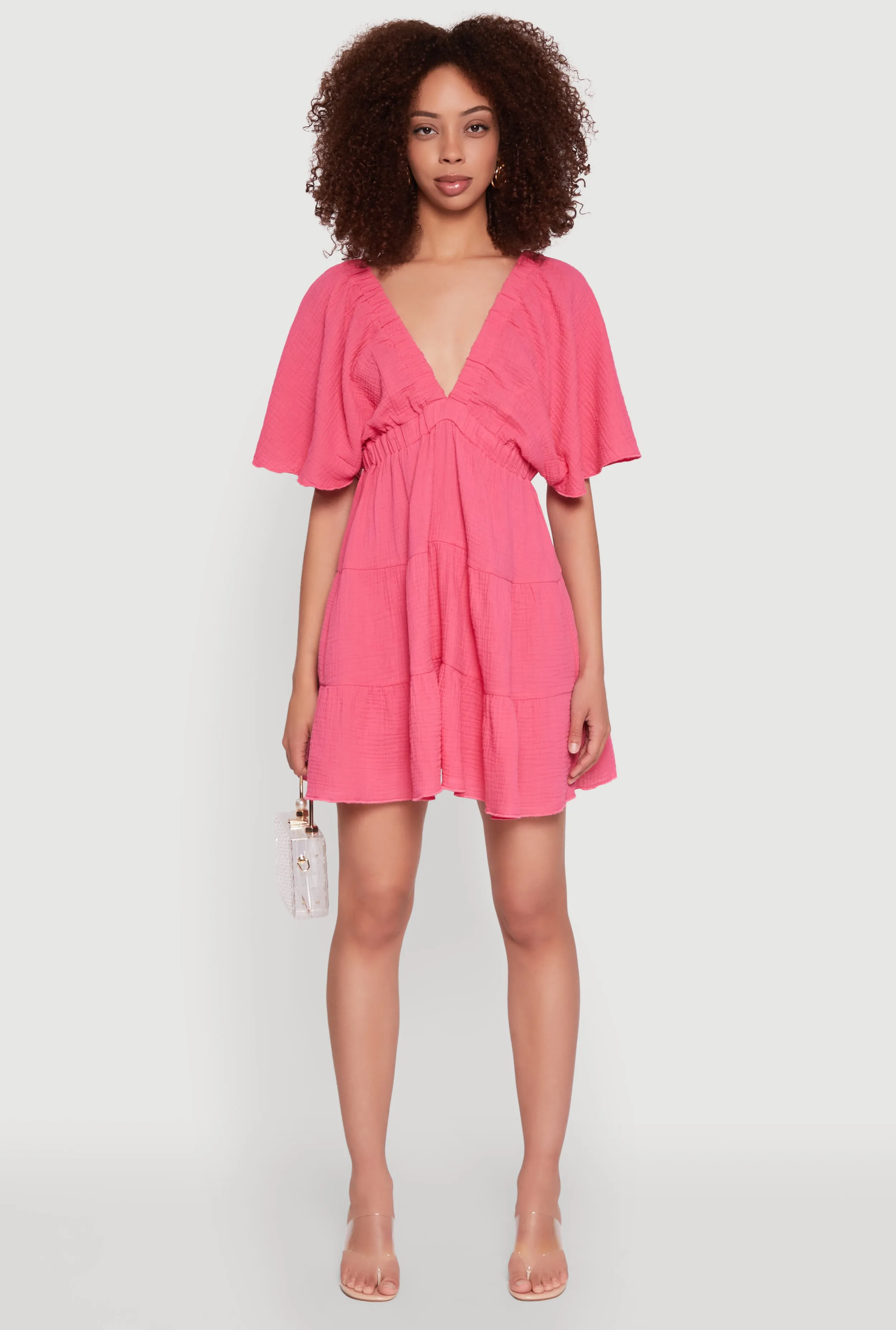 Gauze Knit Plunge Tiered Mini Dress sold by Rainbow product image thumbnail 2