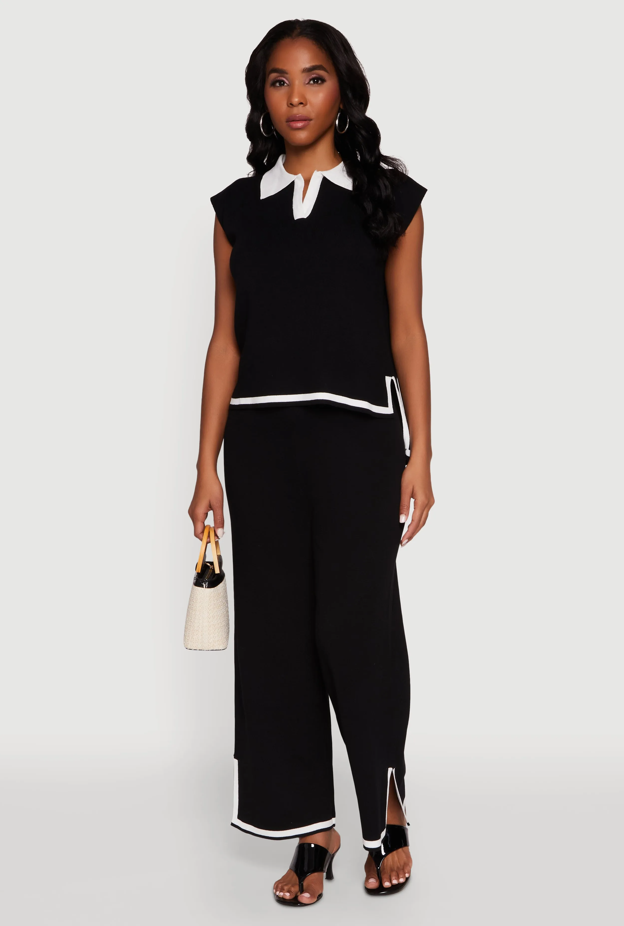 Daisy Contrast Trim Wide Leg Pants sold by Rainbow