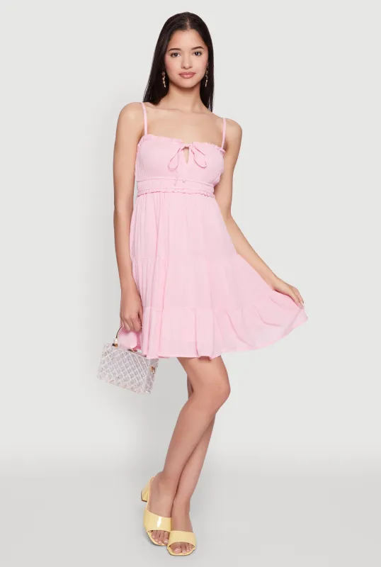 Iris Tie Front Tiered Mini Dress sold by Rainbow