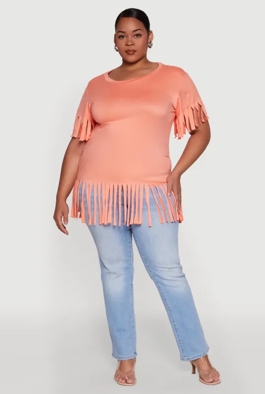 Plus Size Fringe Sleeve Hem Tee sold by Rainbow