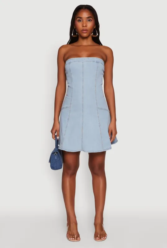 Daisy Strapless Denim Skater Dress sold by Rainbow