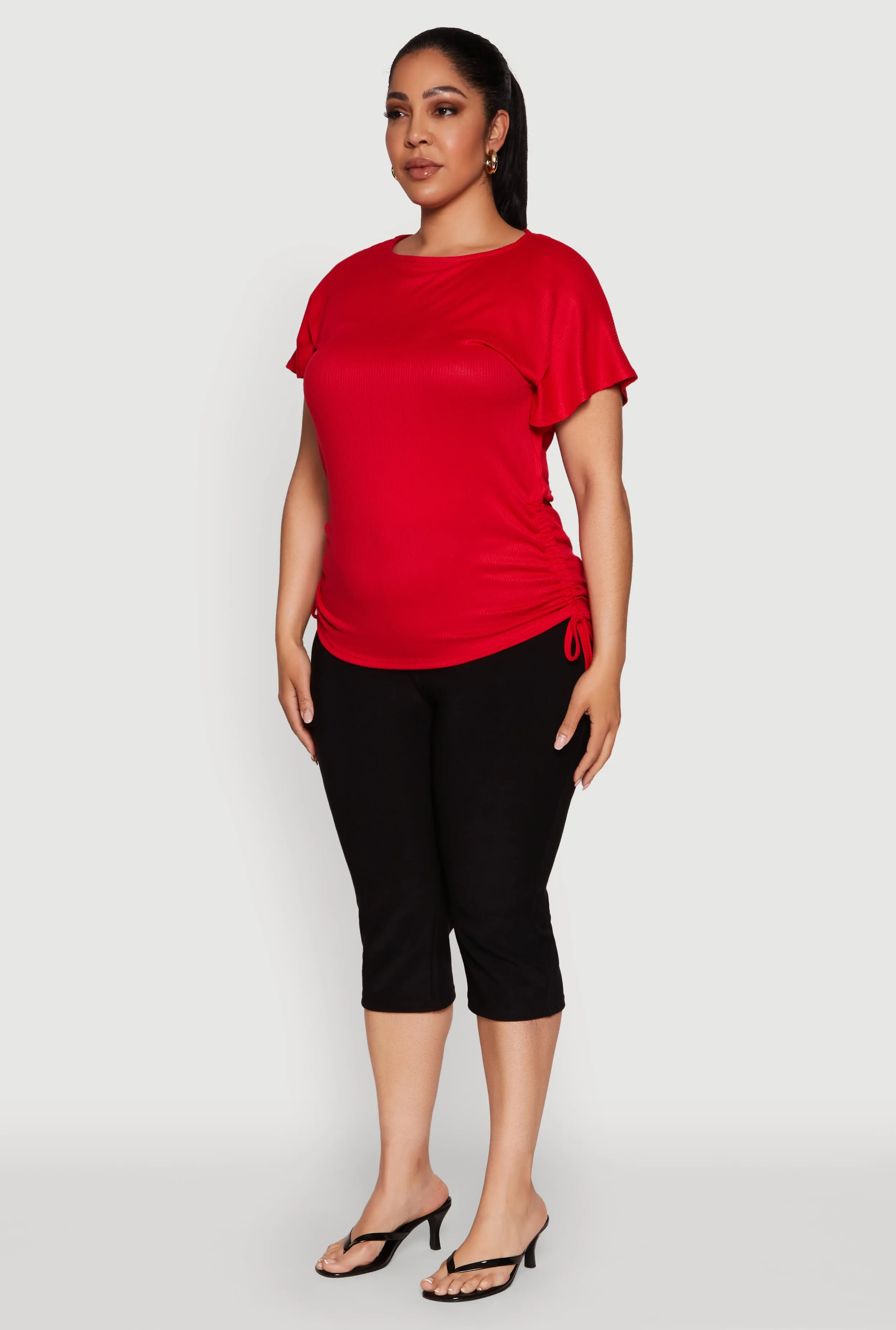 Plus Size Drawstring Side Flutter Sleeve Top sold by Rainbow product image thumbnail 5