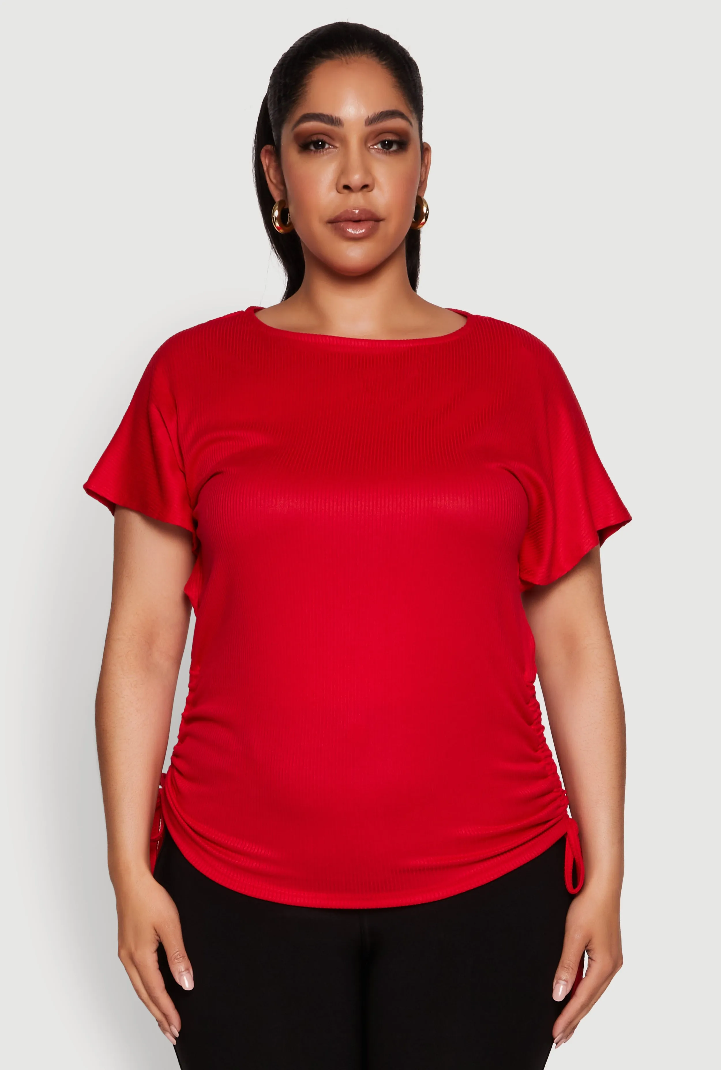 Plus Size Drawstring Side Flutter Sleeve Top sold by Rainbow product image thumbnail 2