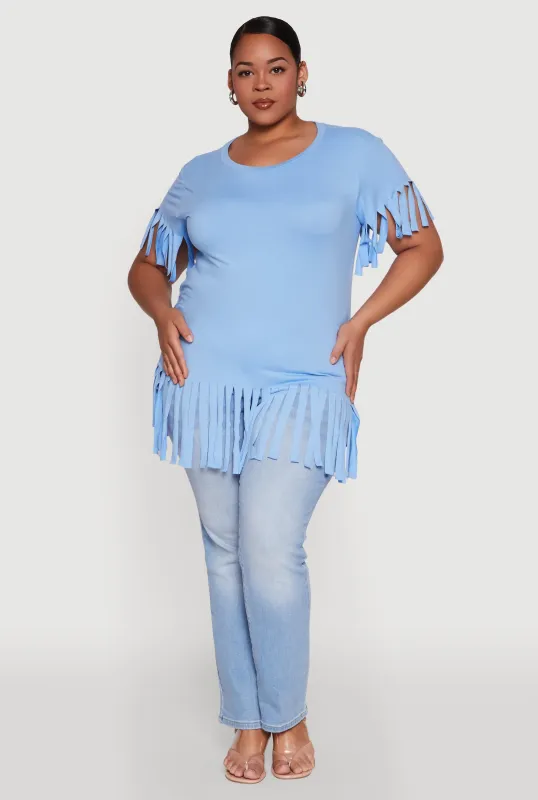 Plus Size Fringe Sleeve Hem Tee sold by Rainbow