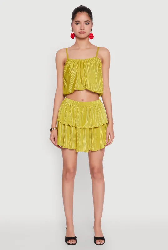 Plisse Tiered Mini Skirt sold by Rainbow