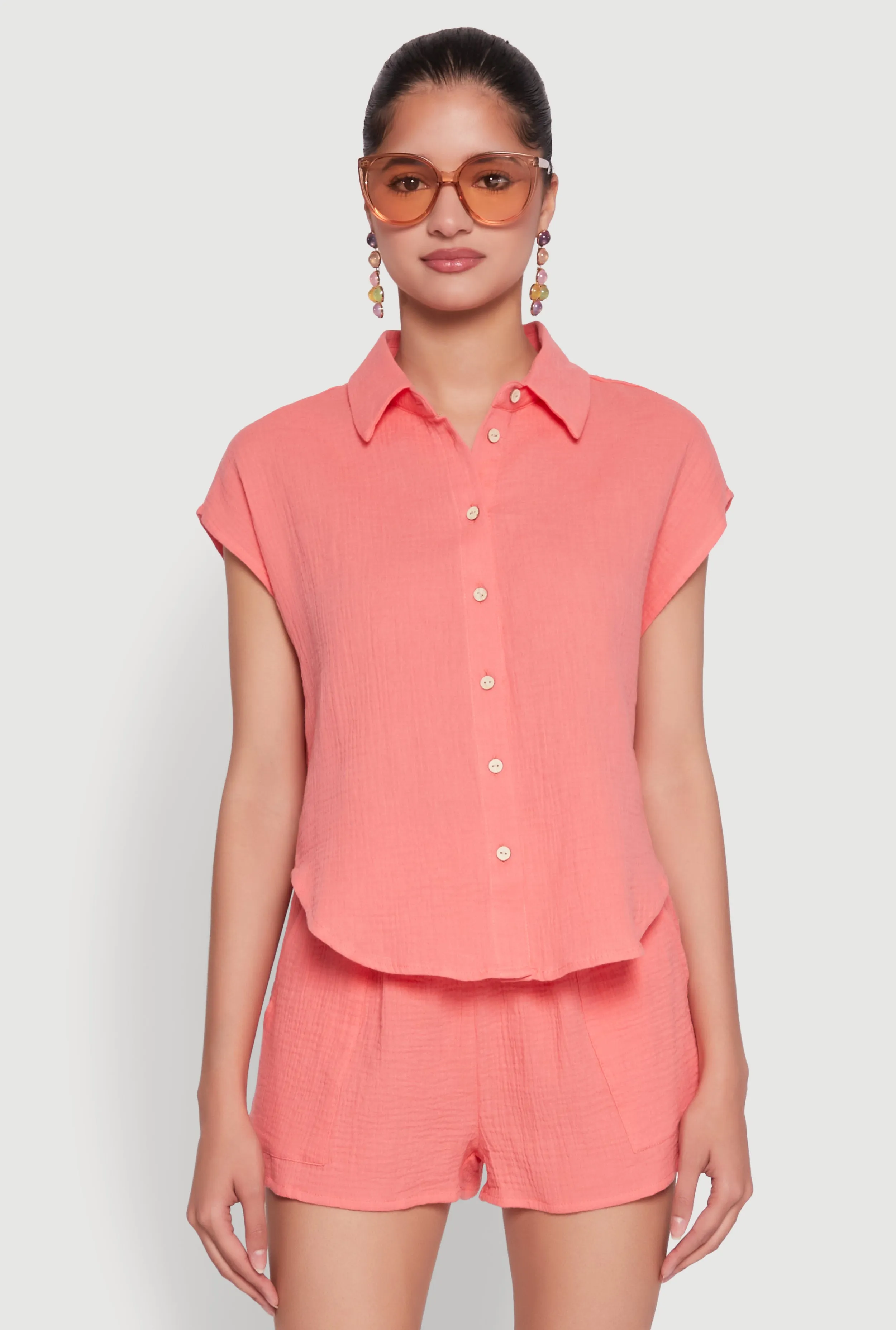 Gauze Knit Button Front Shirt sold by Rainbow