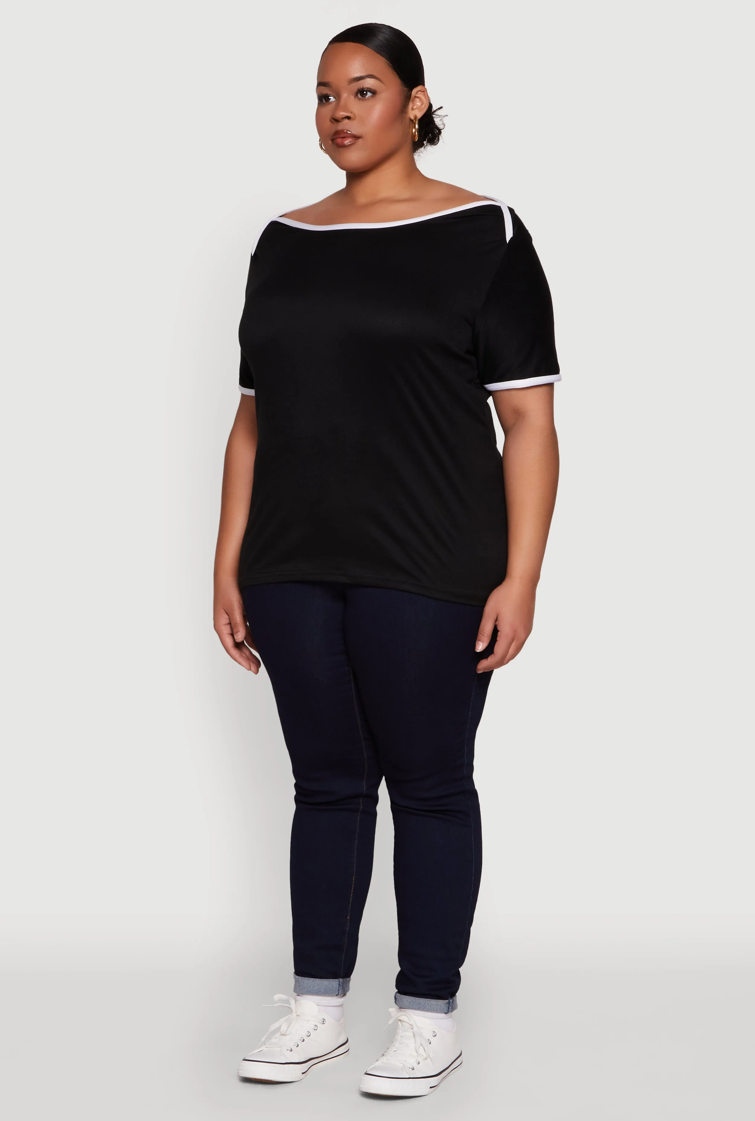 Plus Size Contrast Trim Short Sleeve Top sold by Rainbow product image thumbnail 5