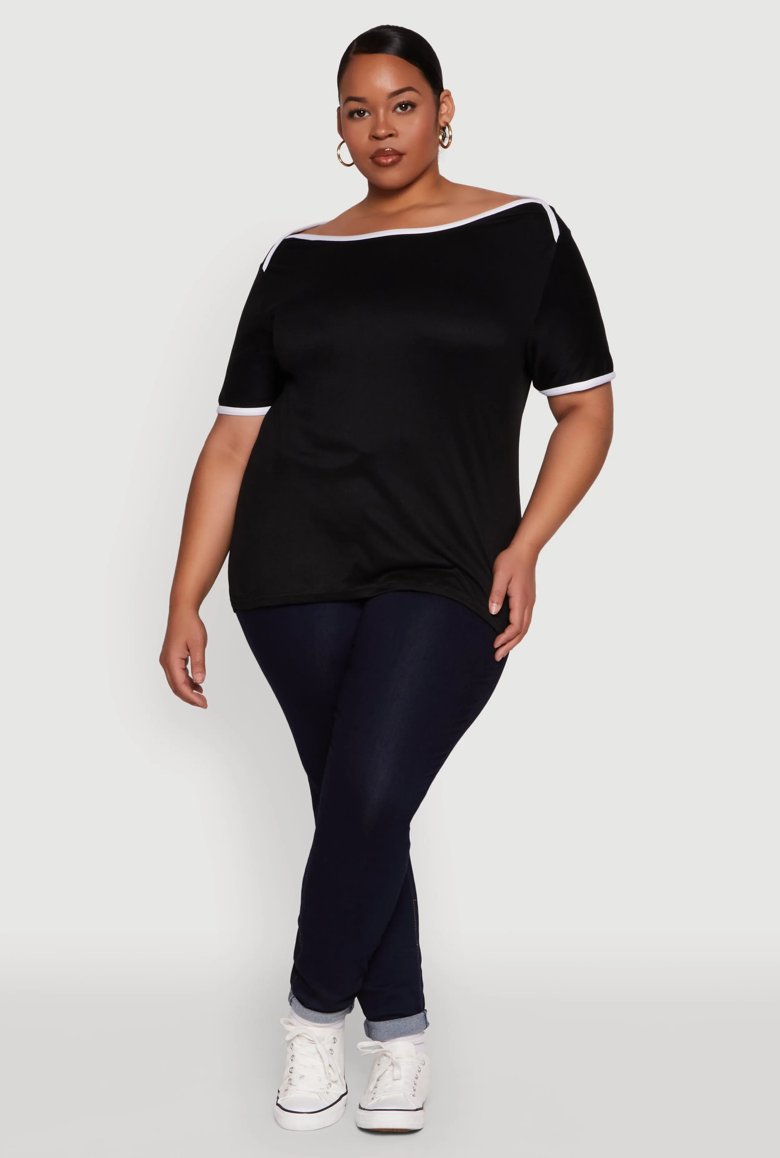 Plus Size Contrast Trim Short Sleeve Top sold by Rainbow
