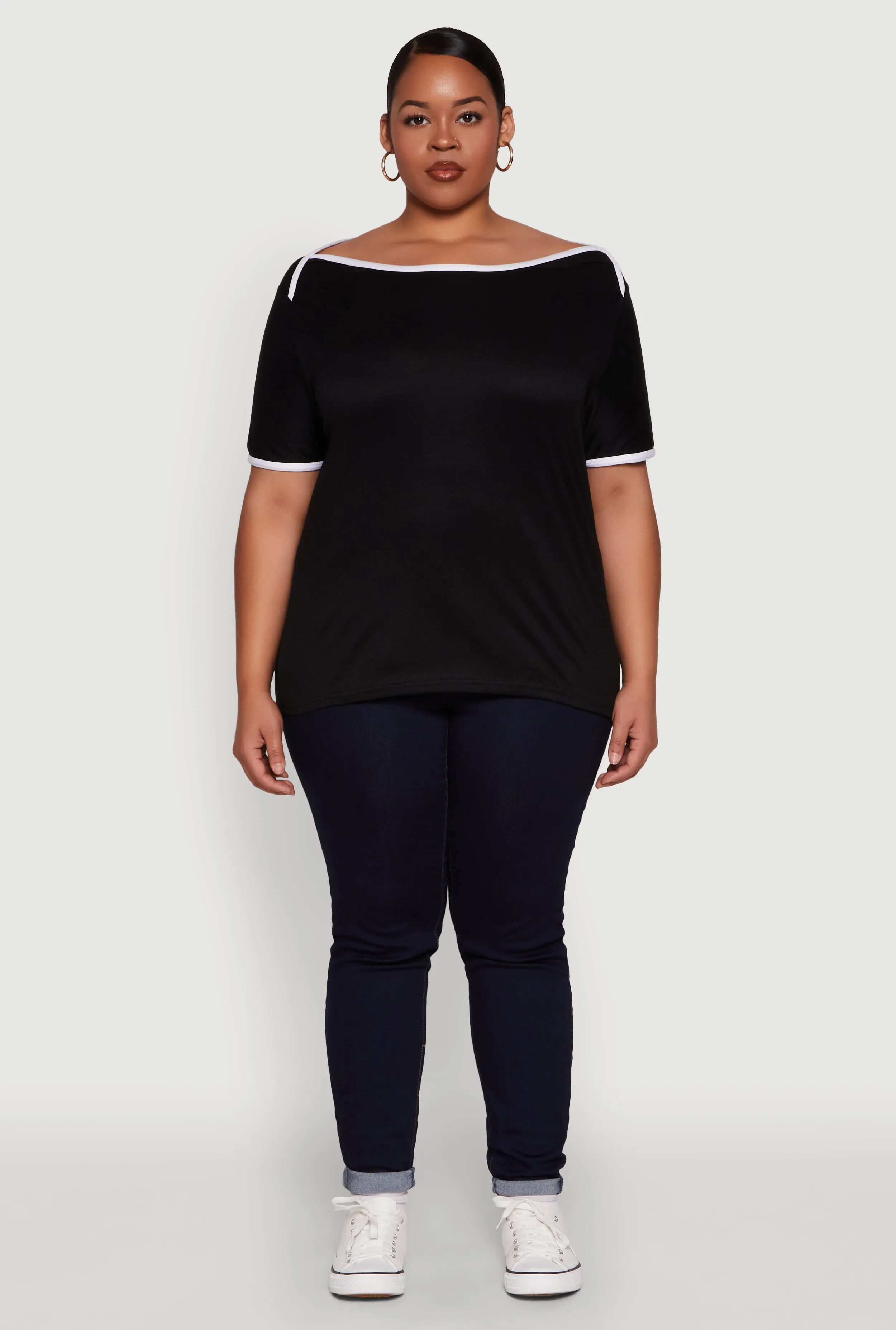 Plus Size Contrast Trim Short Sleeve Top sold by Rainbow product image thumbnail 3