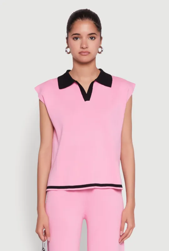 Daisy Contrast Trim Cap Sleeve Blouse sold by Rainbow