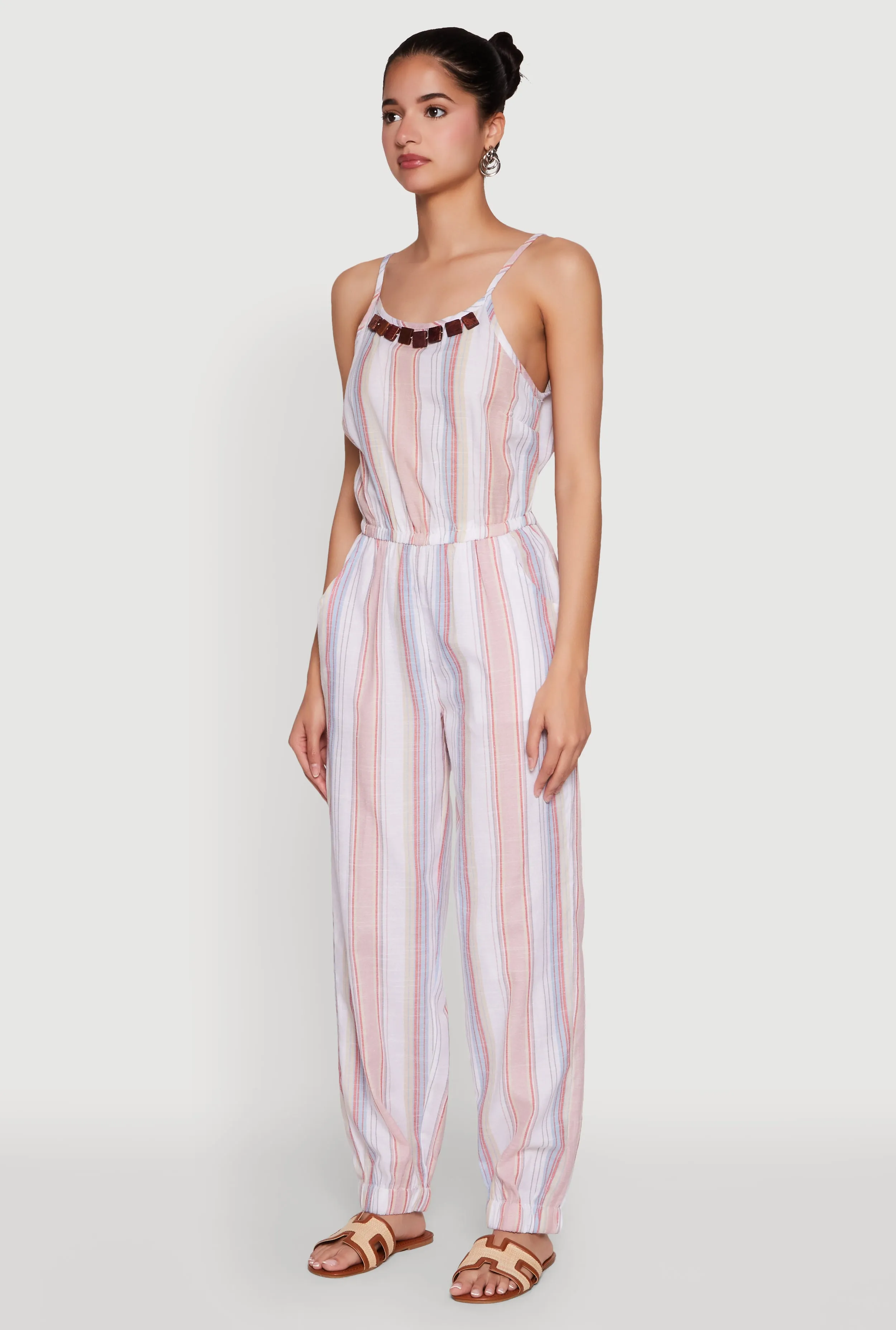 Wooden Beaded Scoop Neck Striped Jumpsuit sold by Rainbow product image thumbnail 3