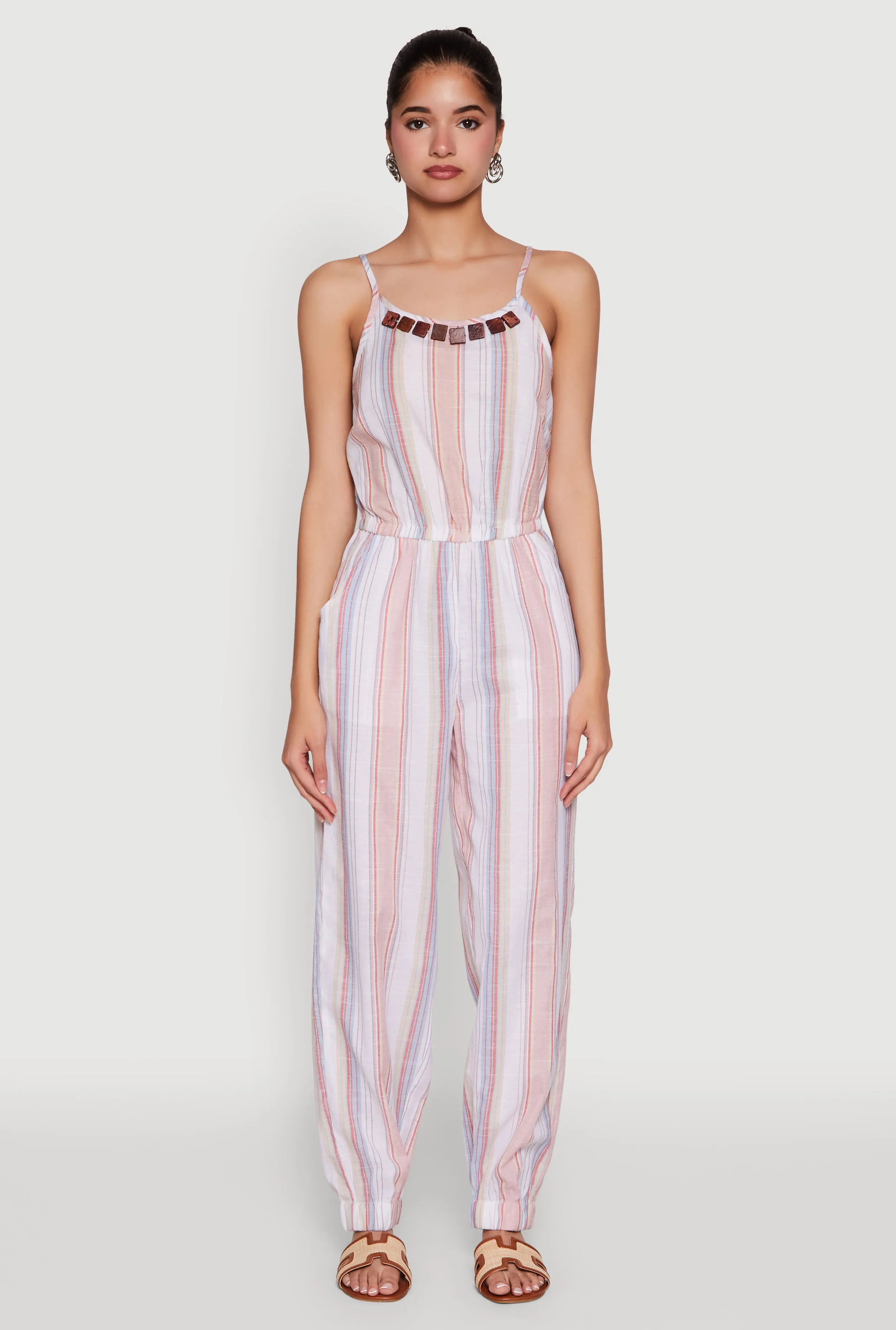 Wooden Beaded Scoop Neck Striped Jumpsuit sold by Rainbow product image thumbnail 2