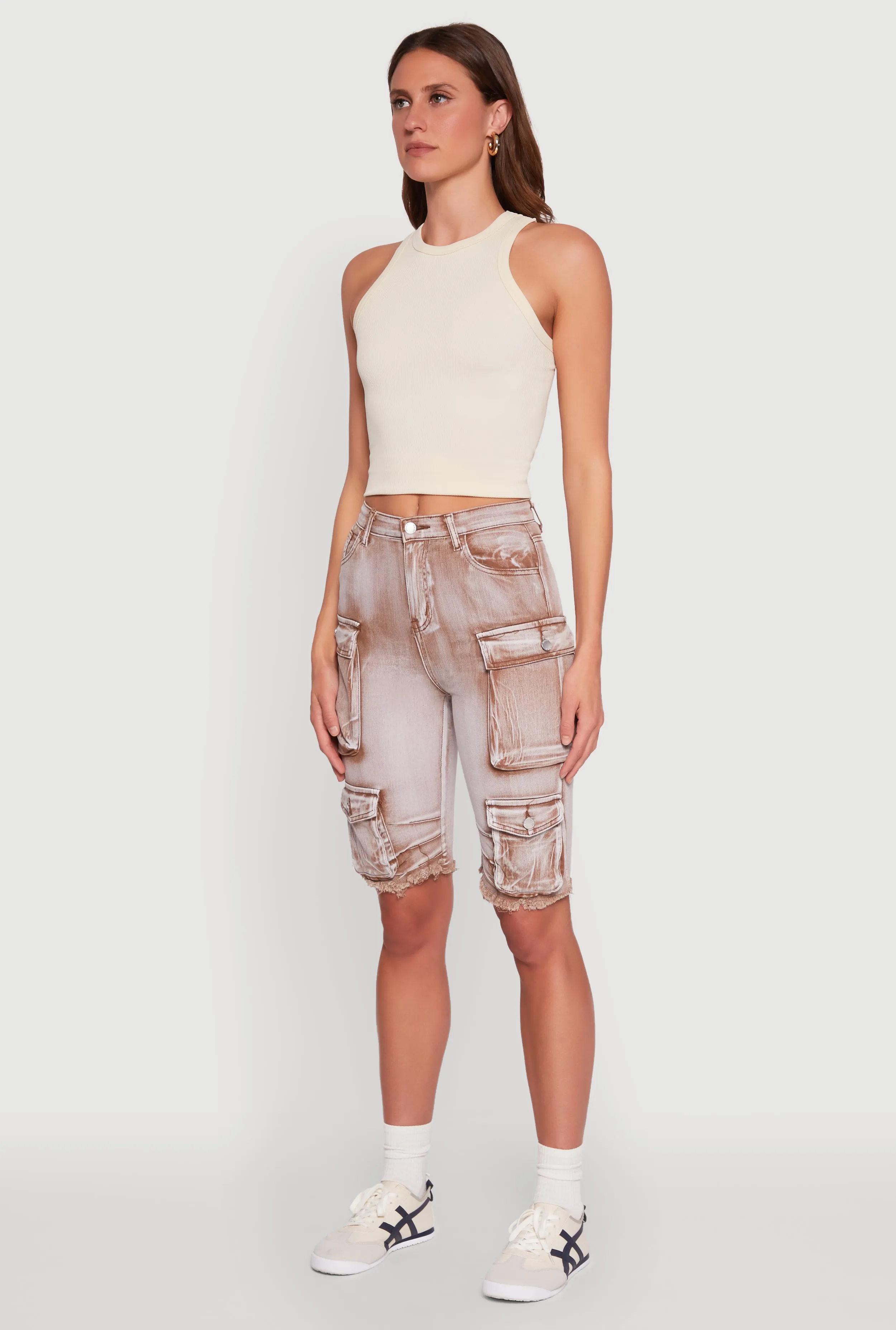 Daisy Acid Wash Raw Hem Utility Bermuda Shorts sold by Rainbow product image thumbnail 3