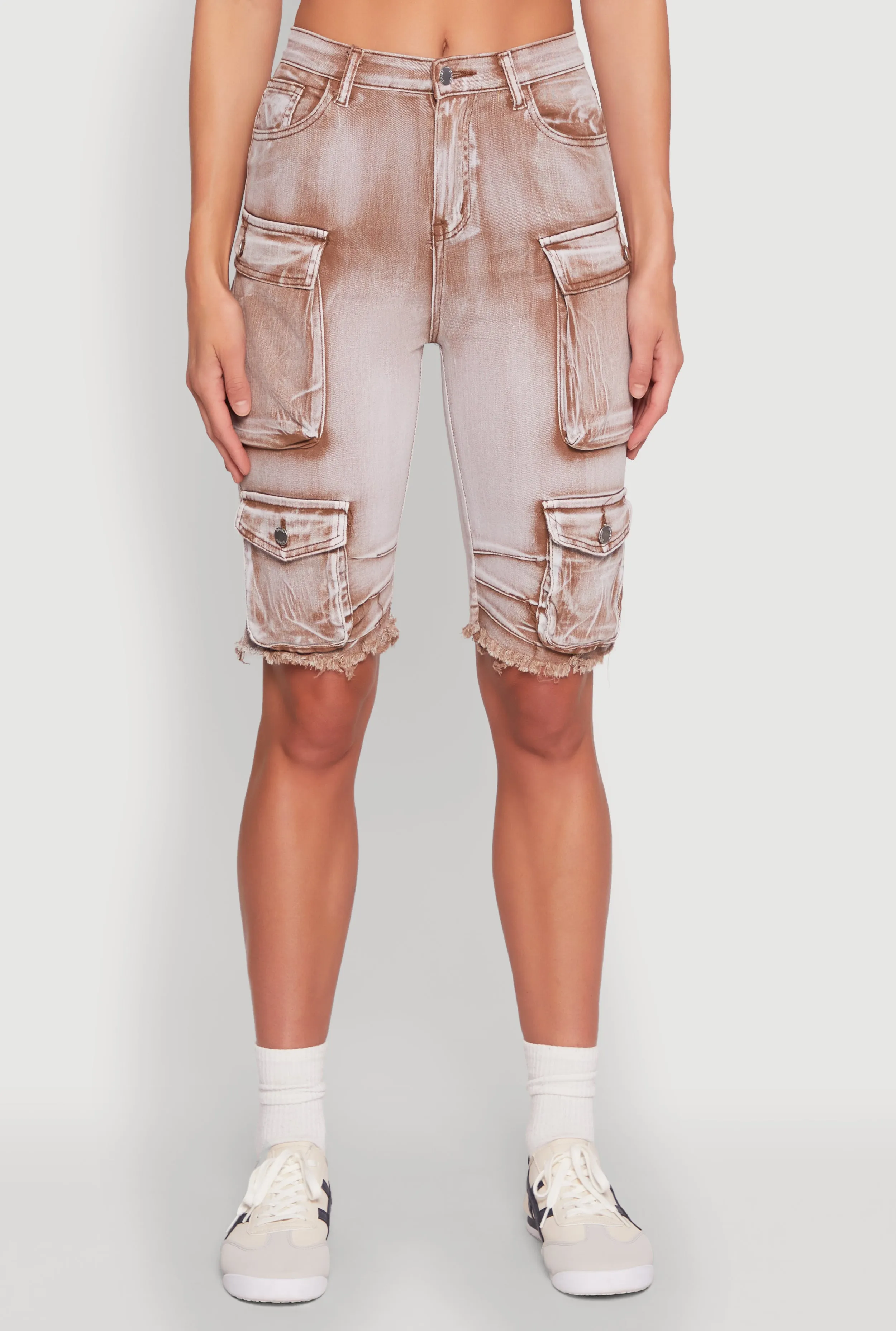 Daisy Acid Wash Raw Hem Utility Bermuda Shorts sold by Rainbow product image thumbnail 5