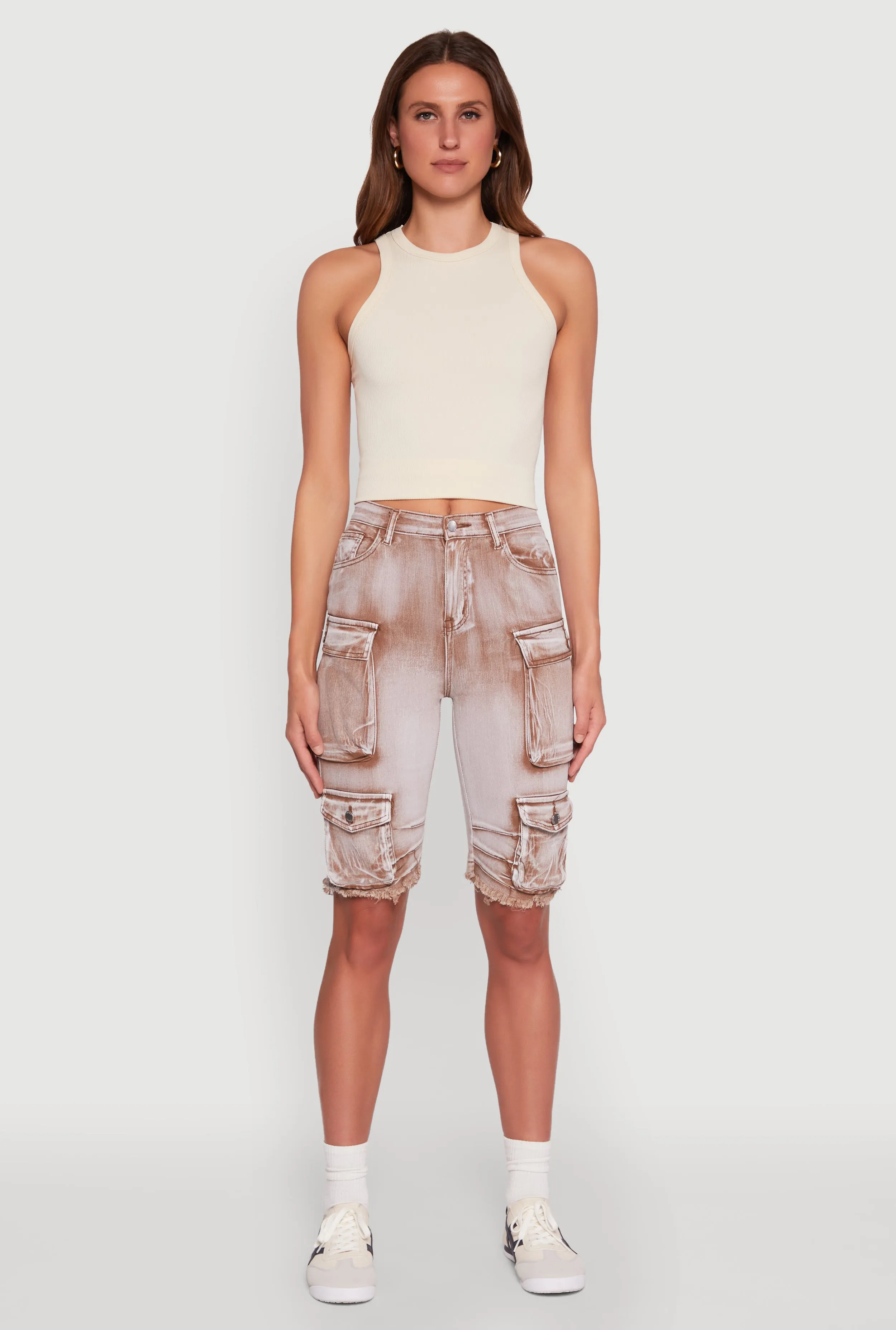 Daisy Acid Wash Raw Hem Utility Bermuda Shorts sold by Rainbow product image thumbnail 2