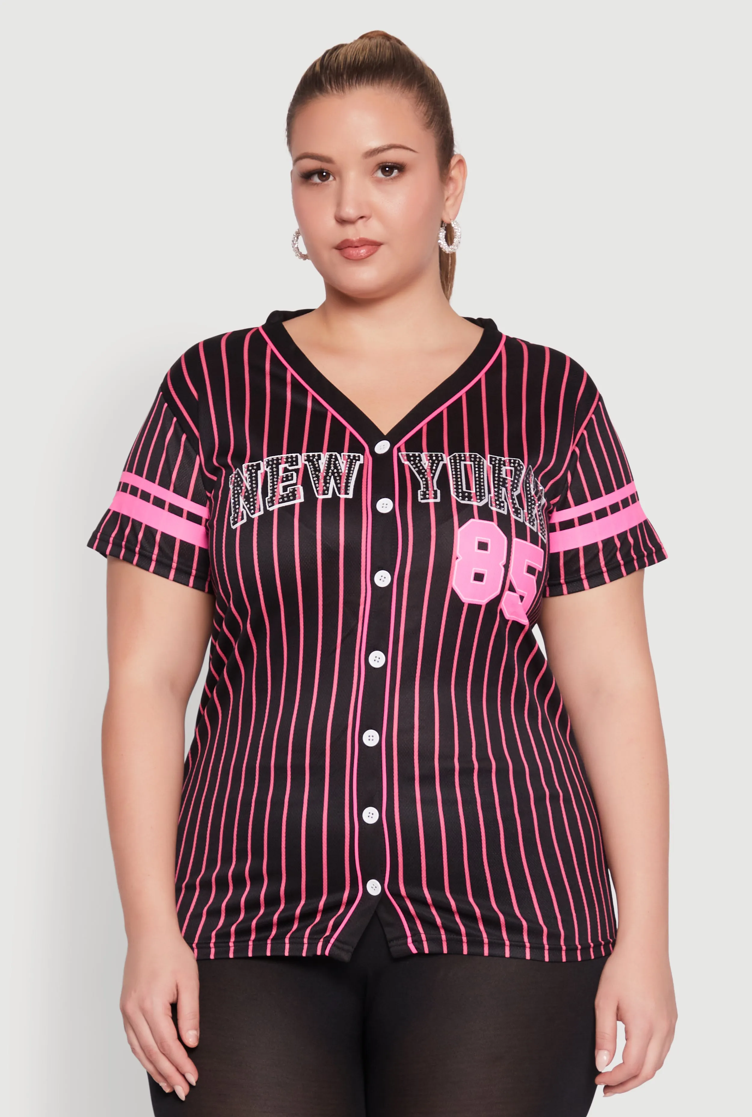 Plus Size Striped New York Print Jersey Mesh Tee sold by Rainbow product image thumbnail 2