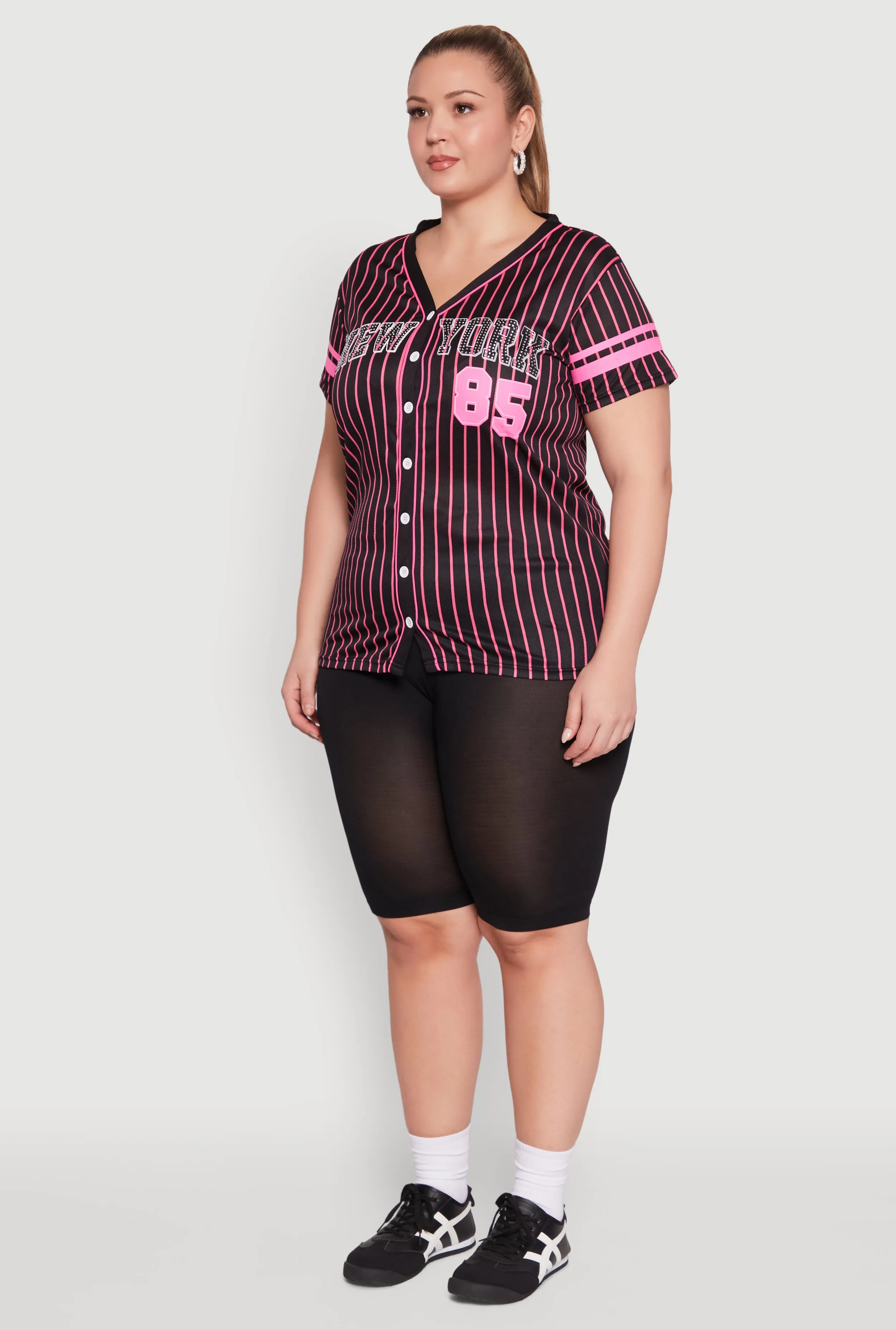 Plus Size Striped New York Print Jersey Mesh Tee sold by Rainbow product image thumbnail 5
