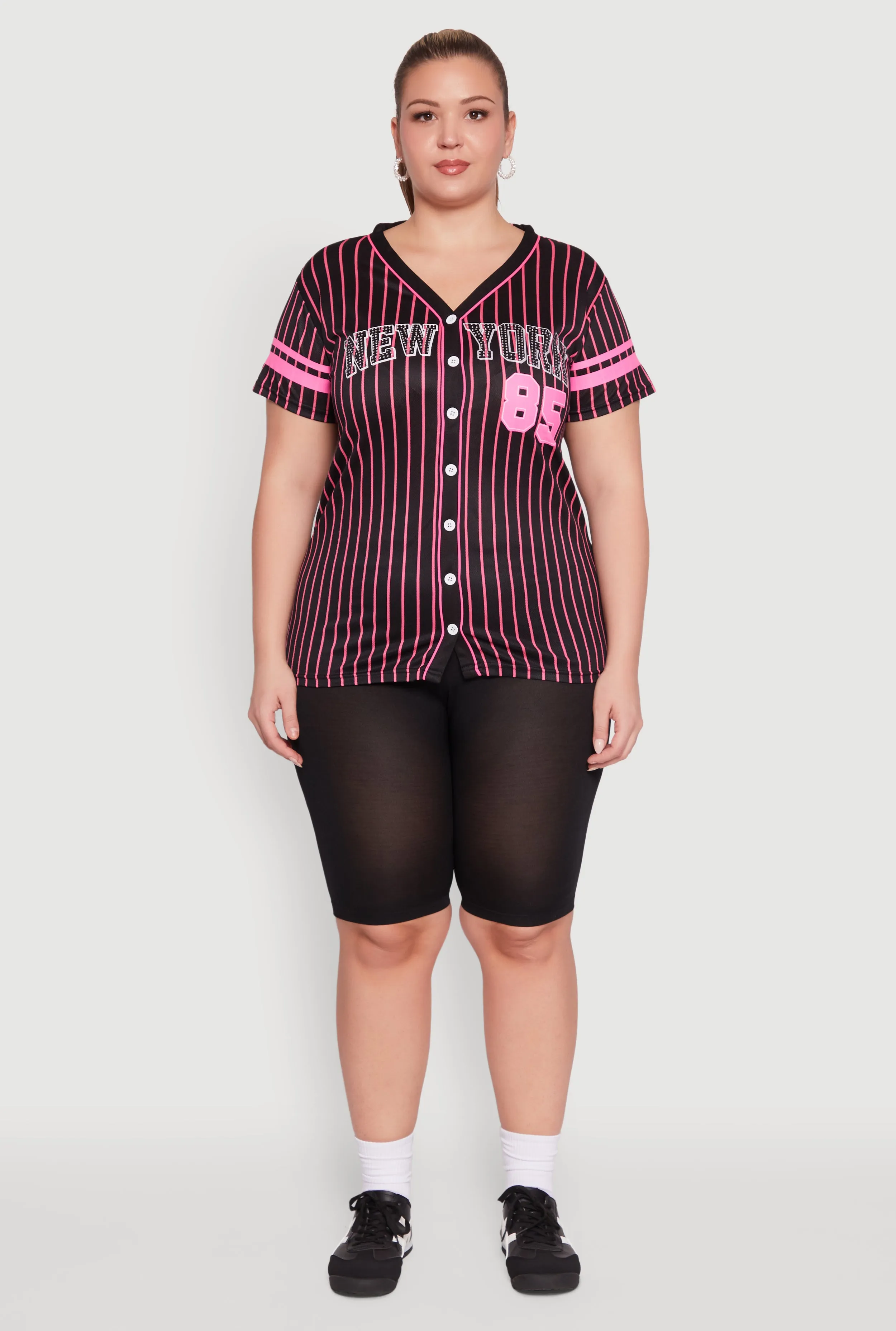 Plus Size Striped New York Print Jersey Mesh Tee sold by Rainbow product image thumbnail 3