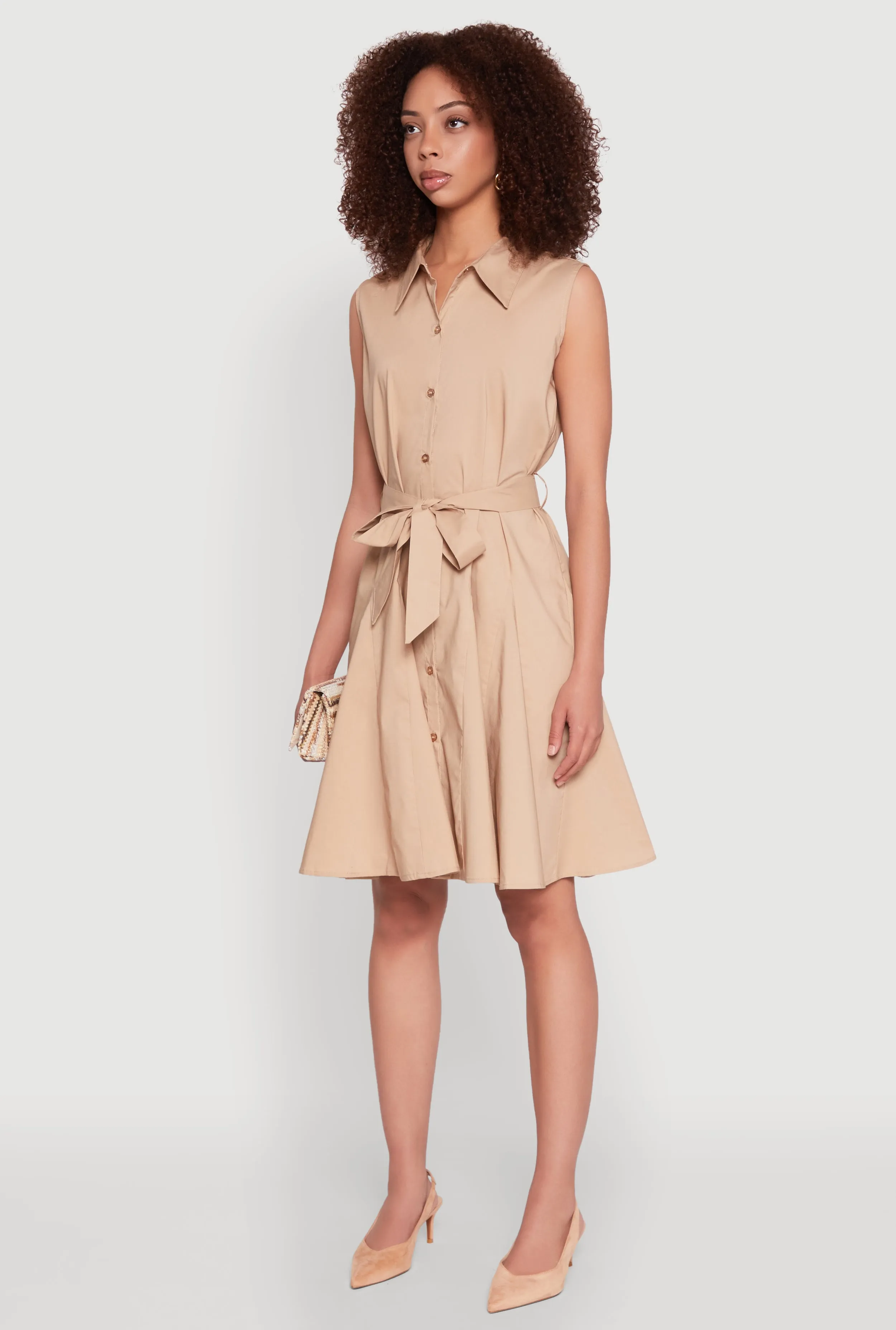 Tie Waist Belted Sleeveless Pleated Shirt Dress sold by Rainbow product image thumbnail 3