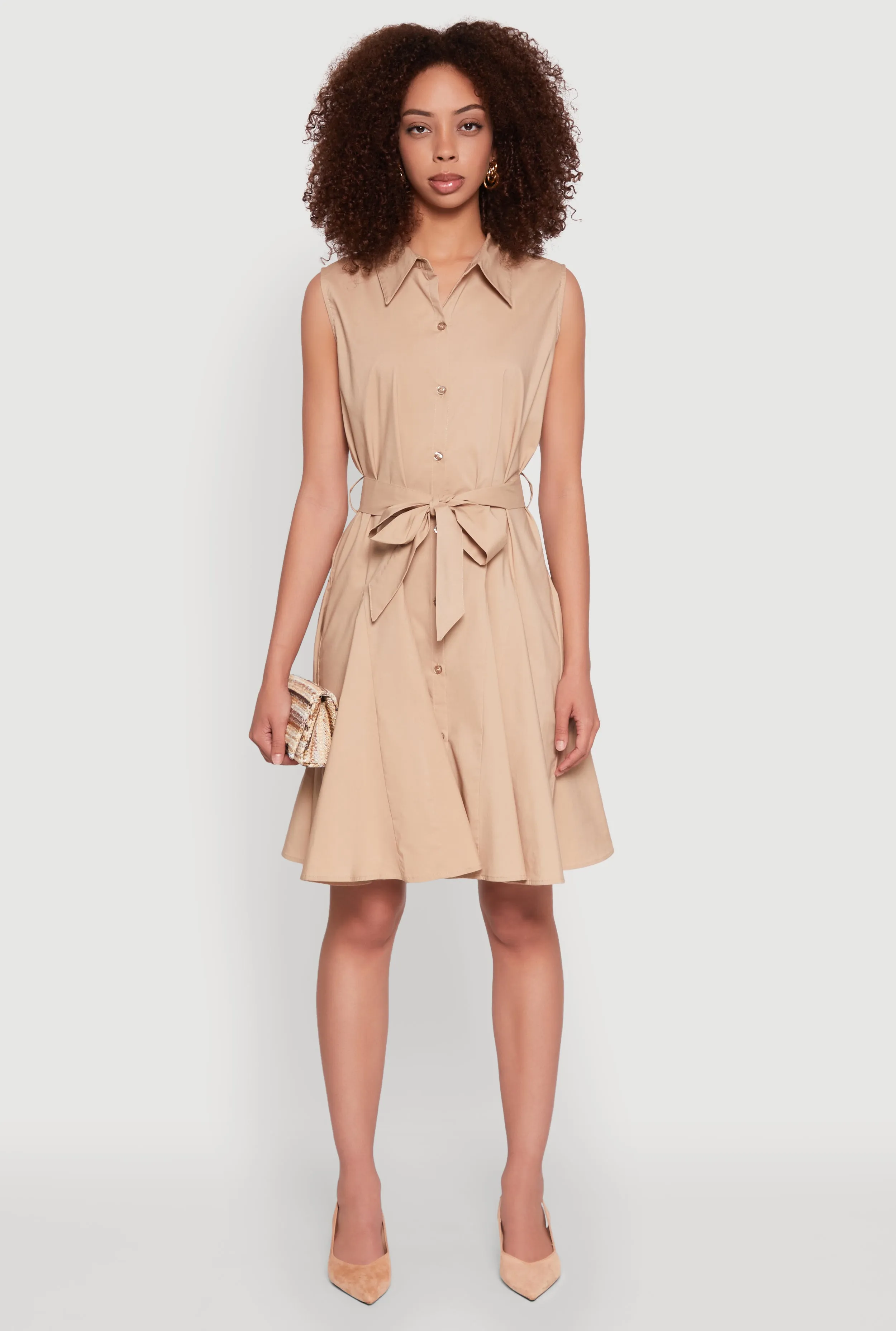 Tie Waist Belted Sleeveless Pleated Shirt Dress sold by Rainbow product image thumbnail 2