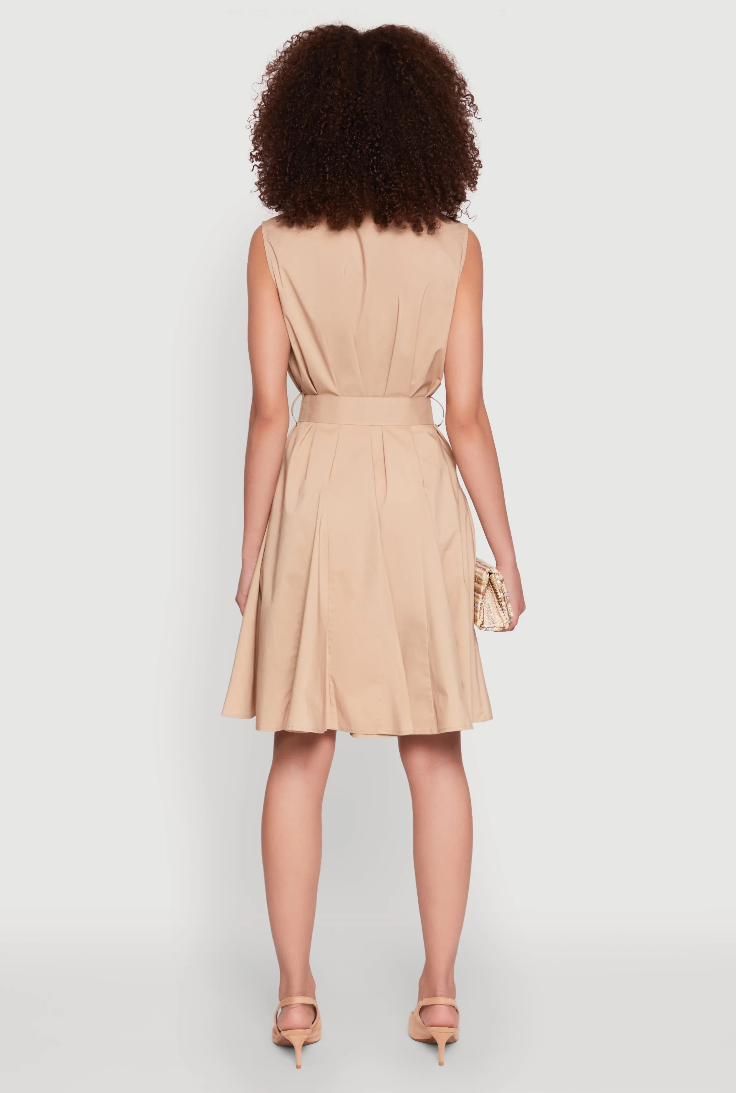 Tie Waist Belted Sleeveless Pleated Shirt Dress sold by Rainbow product image thumbnail 5