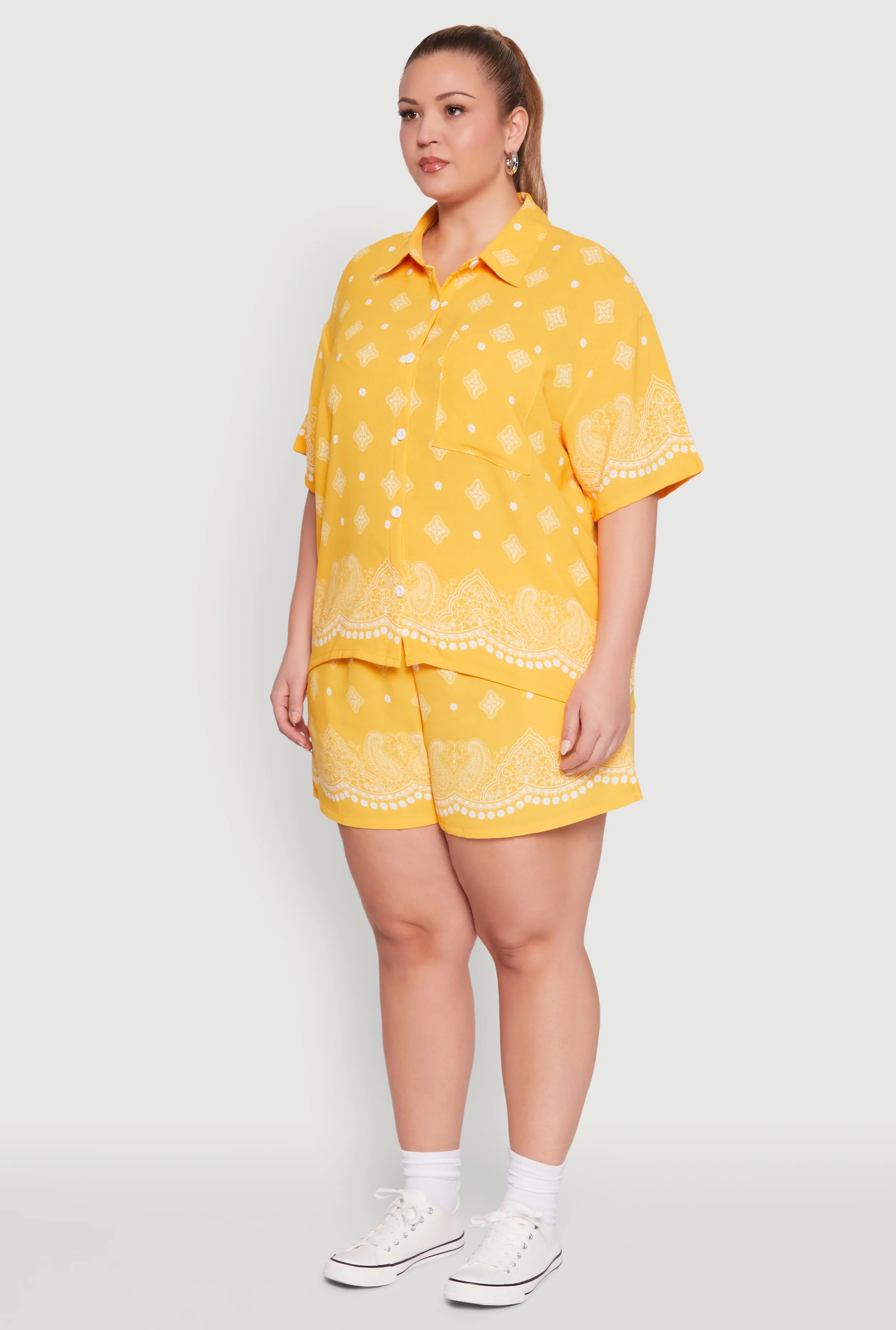 Plus Size Crepe Knit Bandana Print Oversized Shirt sold by Rainbow product image thumbnail 5