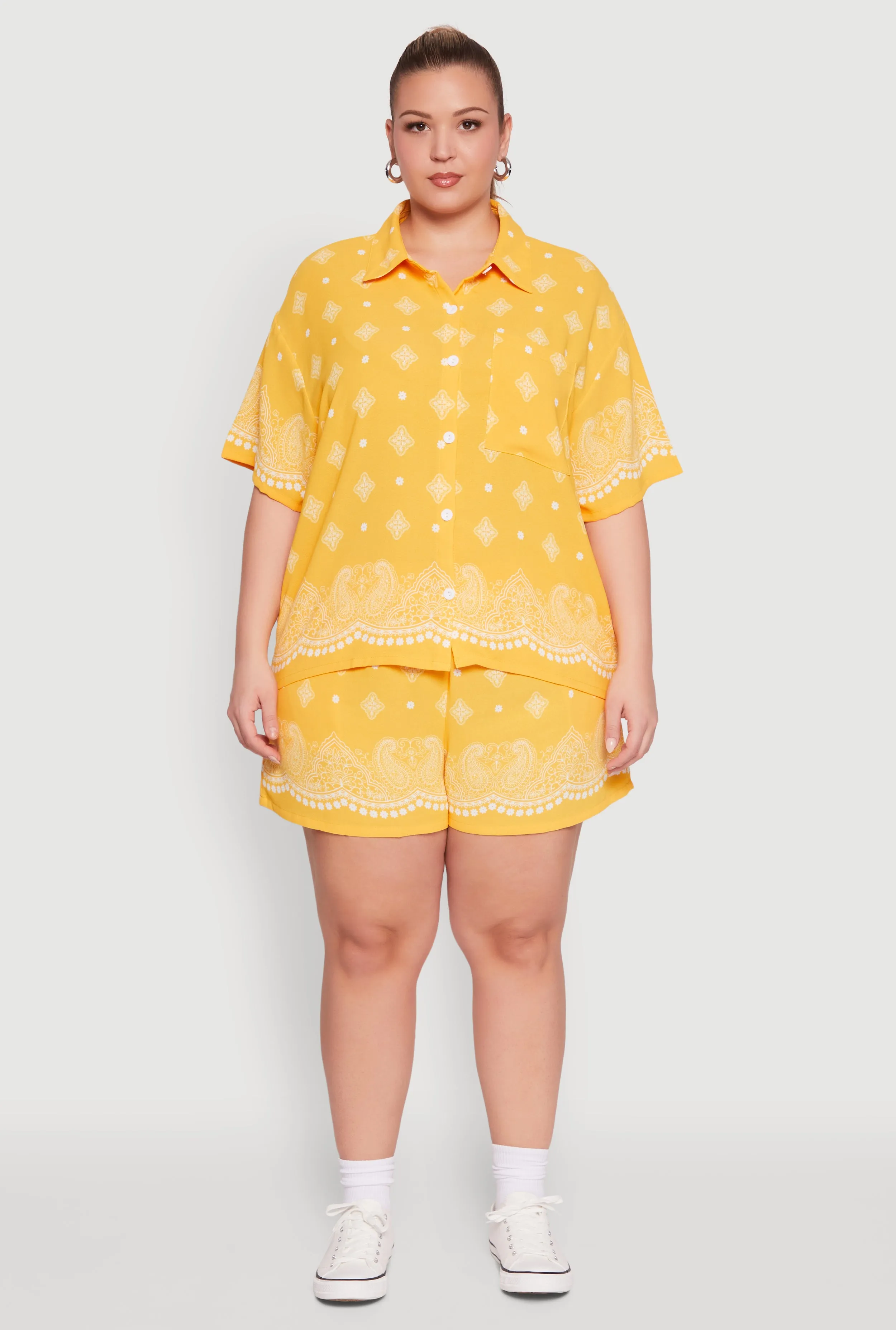 Plus Size Crepe Knit Bandana Print Oversized Shirt sold by Rainbow product image thumbnail 3