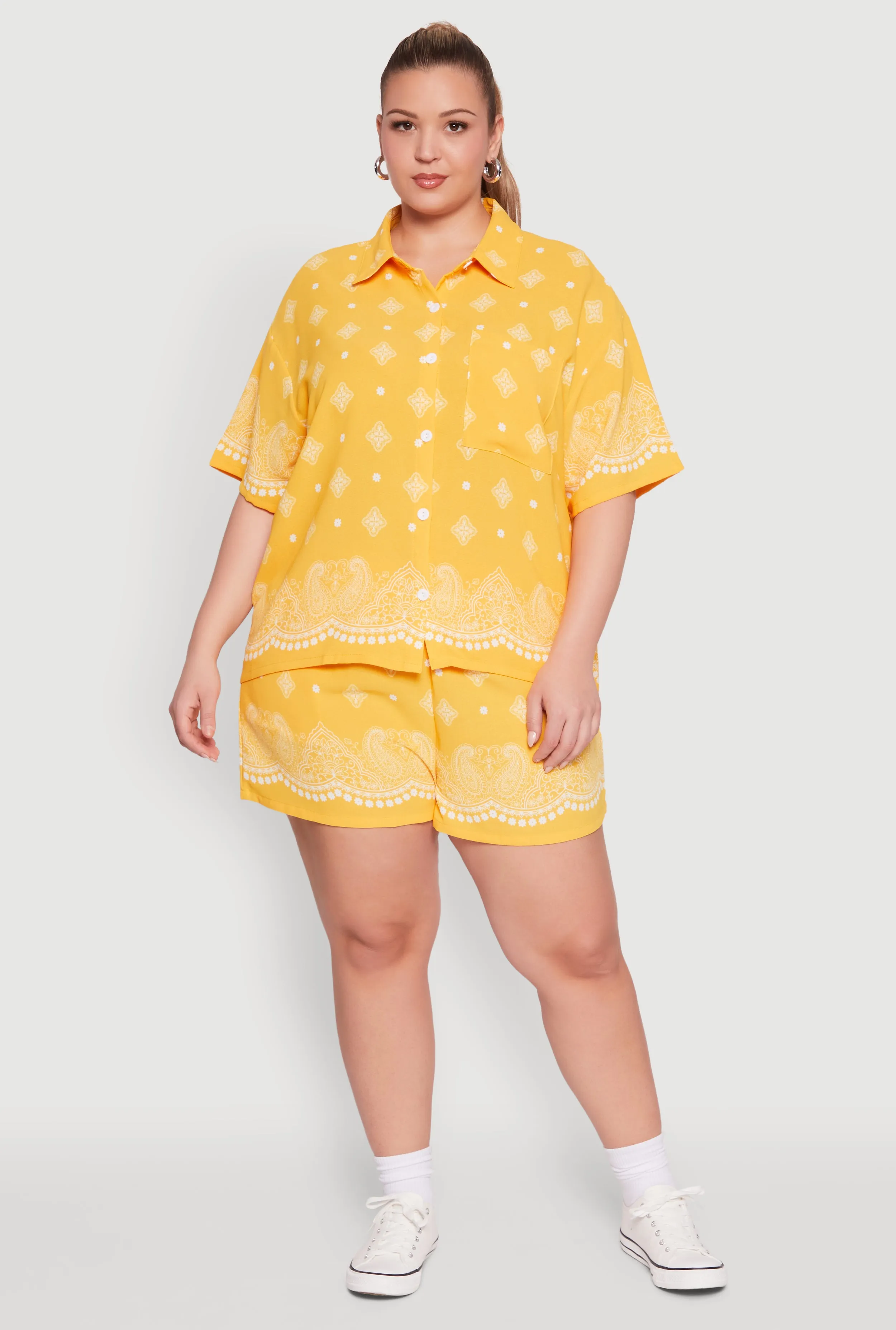 Plus Size Crepe Knit Bandana Print Oversized Shirt sold by Rainbow product image thumbnail 2