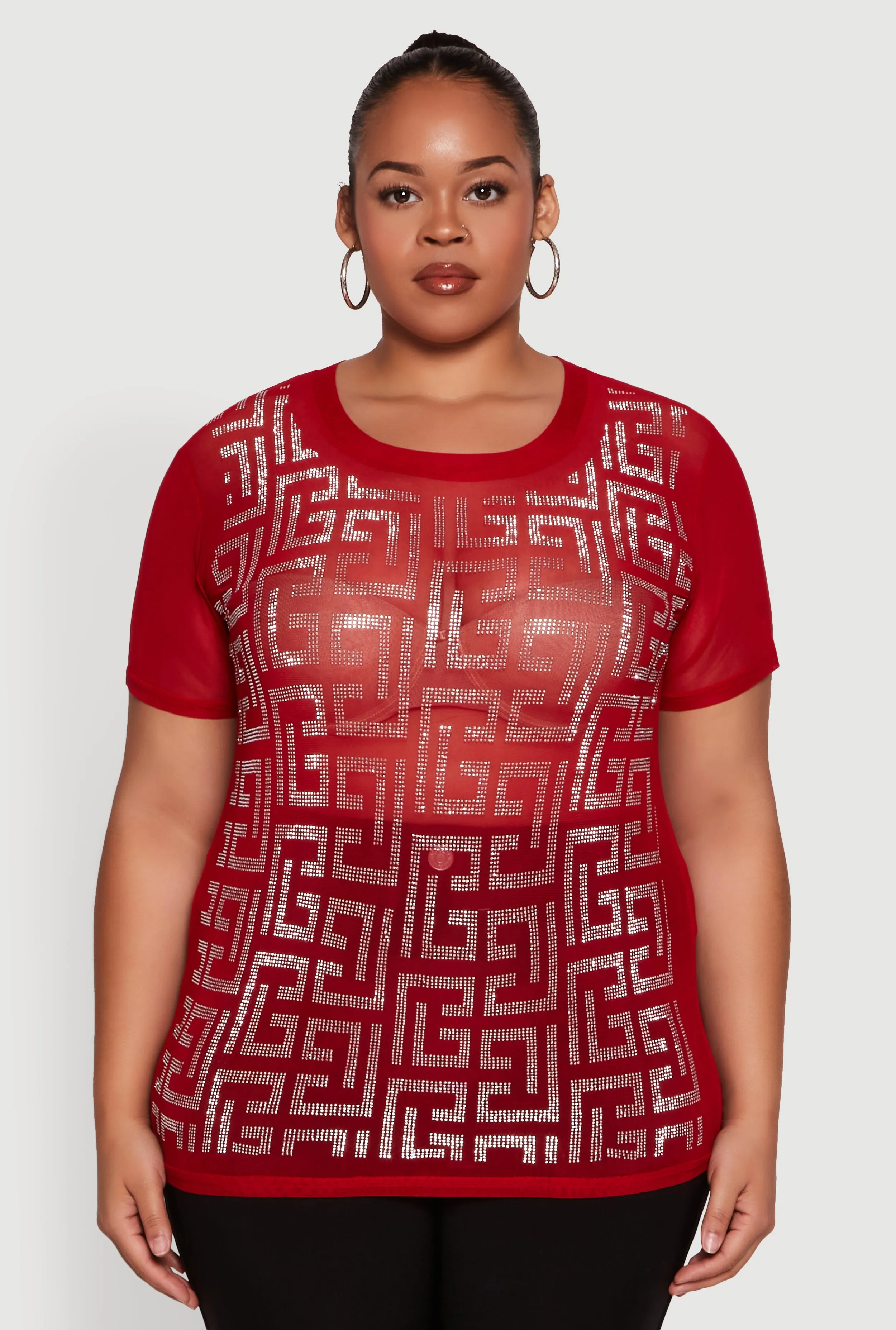 Plus Size Mesh Rhinestone Greek Key Top sold by Rainbow product image thumbnail 2