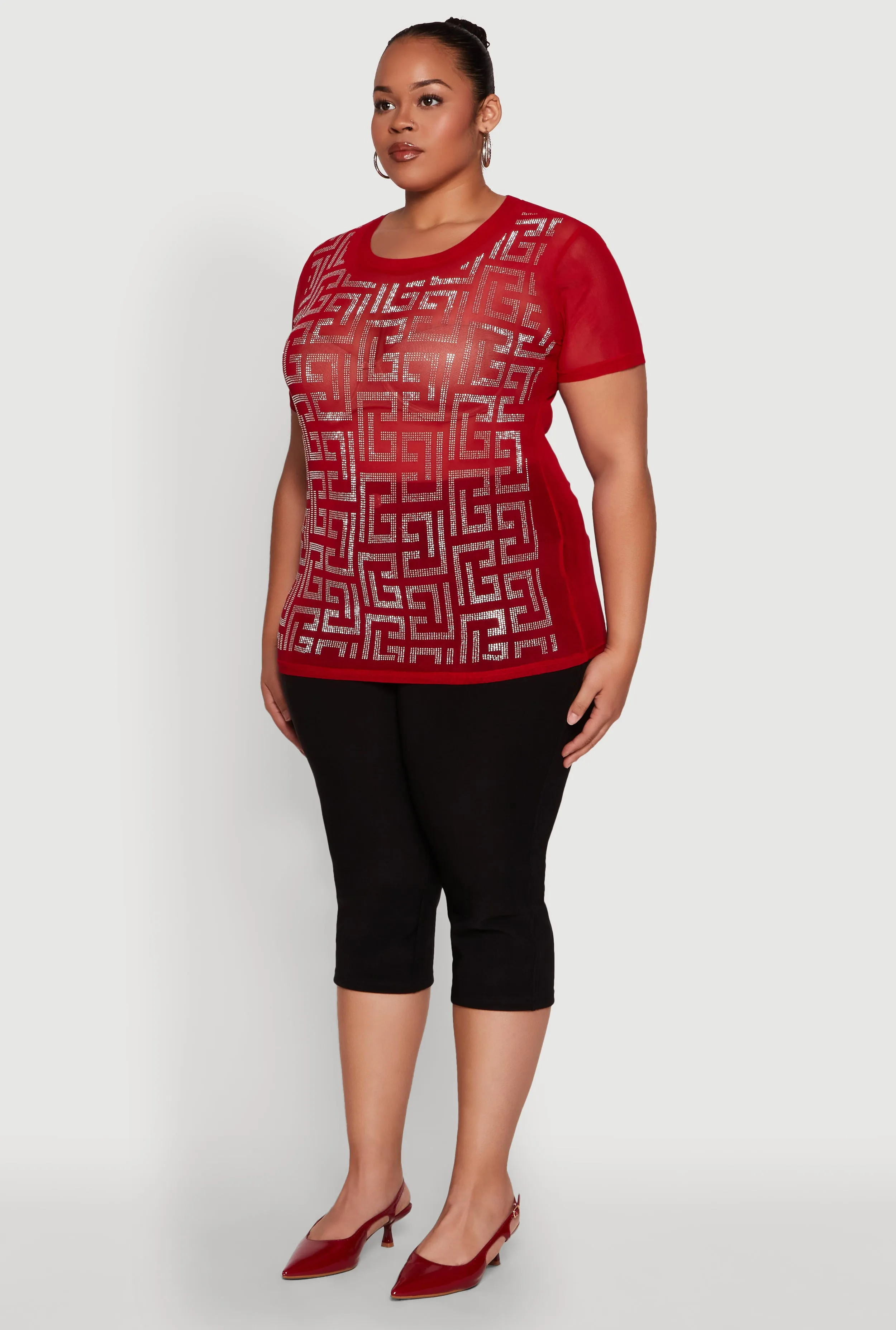 Plus Size Mesh Rhinestone Greek Key Top sold by Rainbow product image thumbnail 5