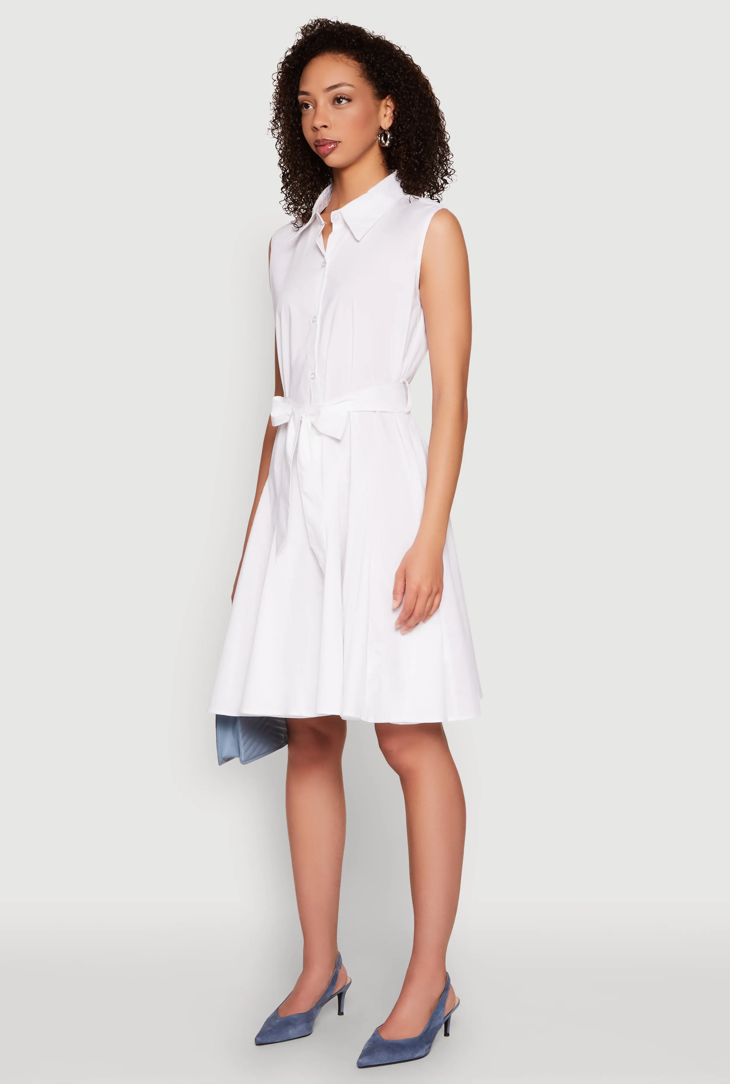 Tie Waist Belted Sleeveless Pleated Shirt Dress sold by Rainbow product image thumbnail 3