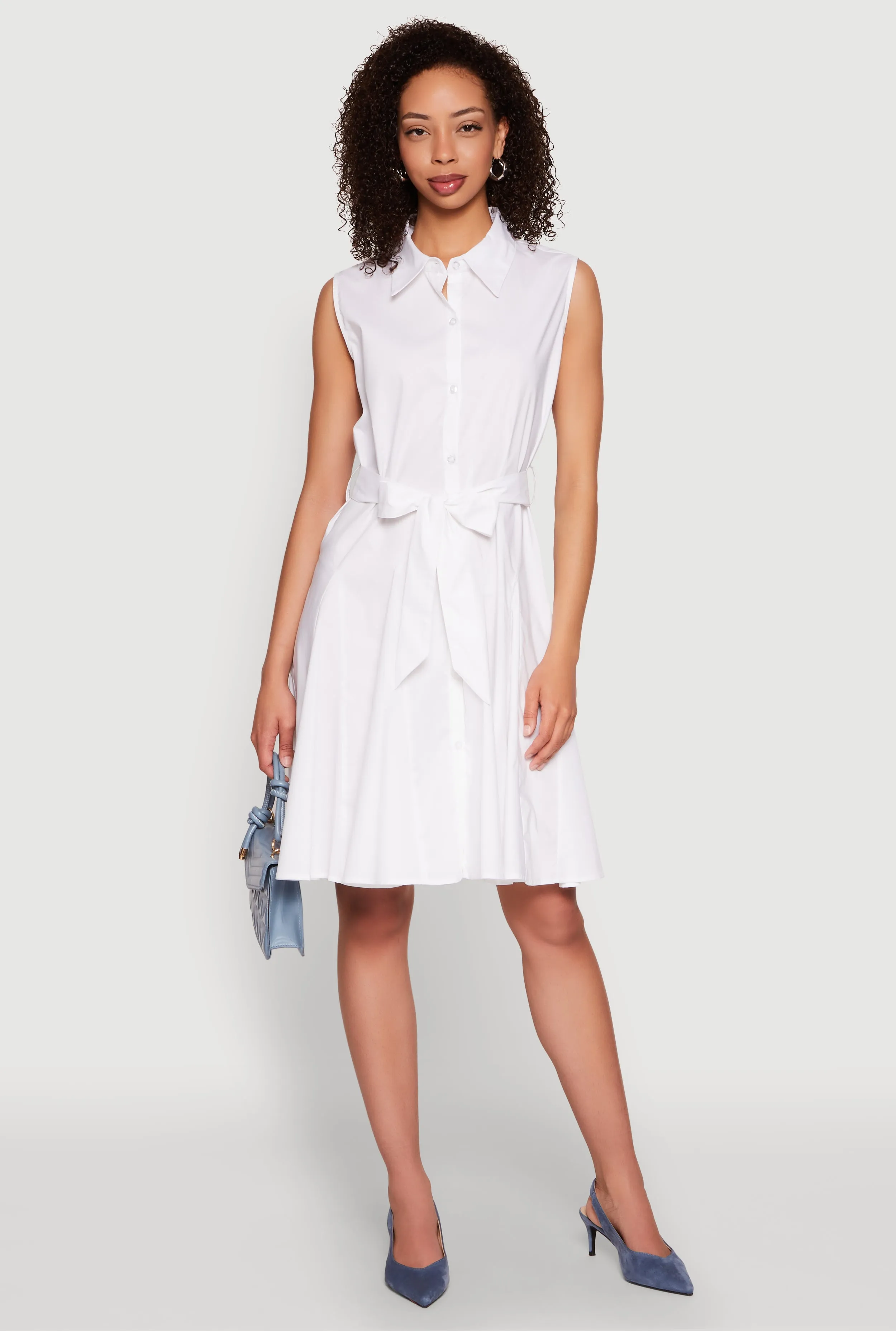 Tie Waist Belted Sleeveless Pleated Shirt Dress sold by Rainbow